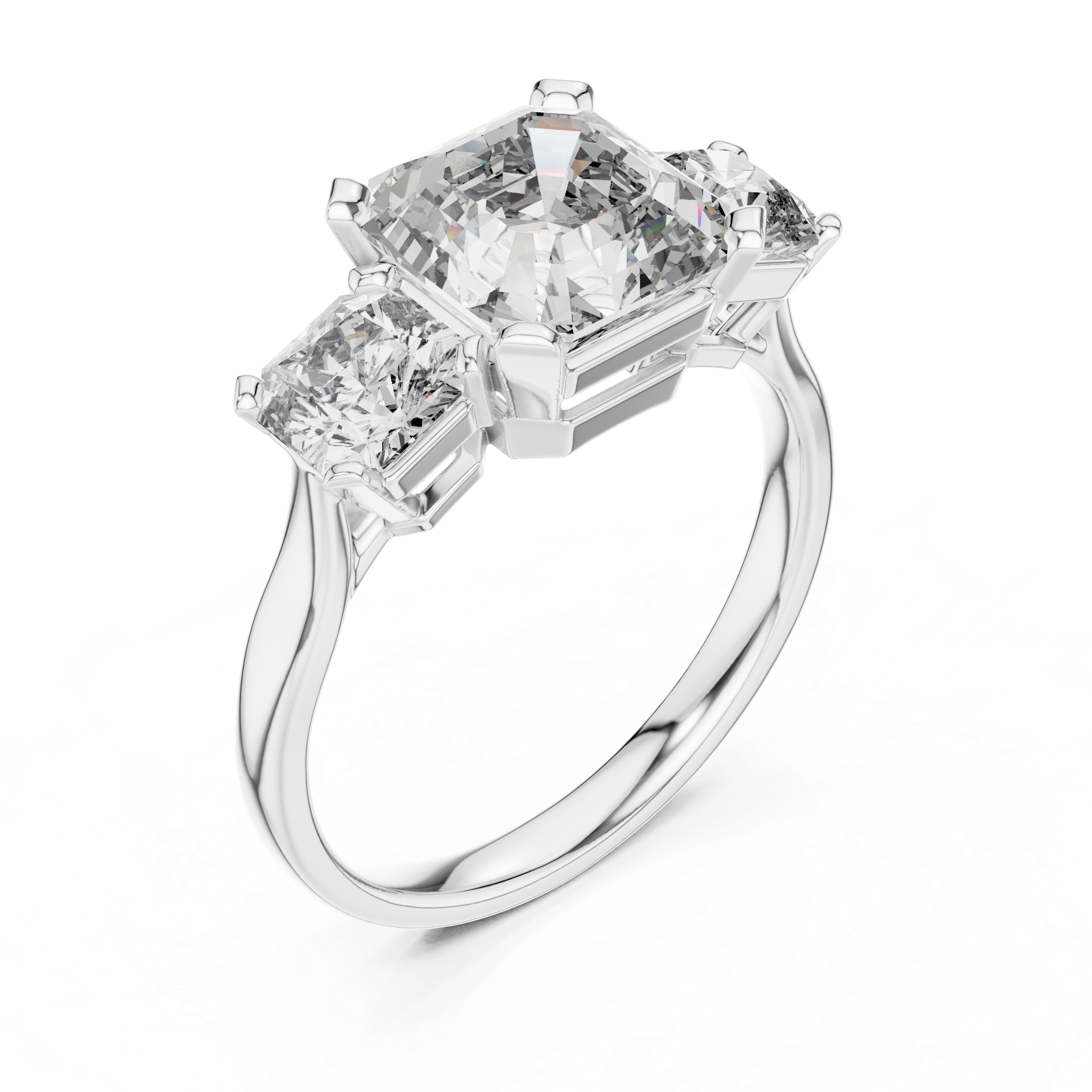 Engagement Ring with Cushion-Cut Center and Trillion Side Diamonds