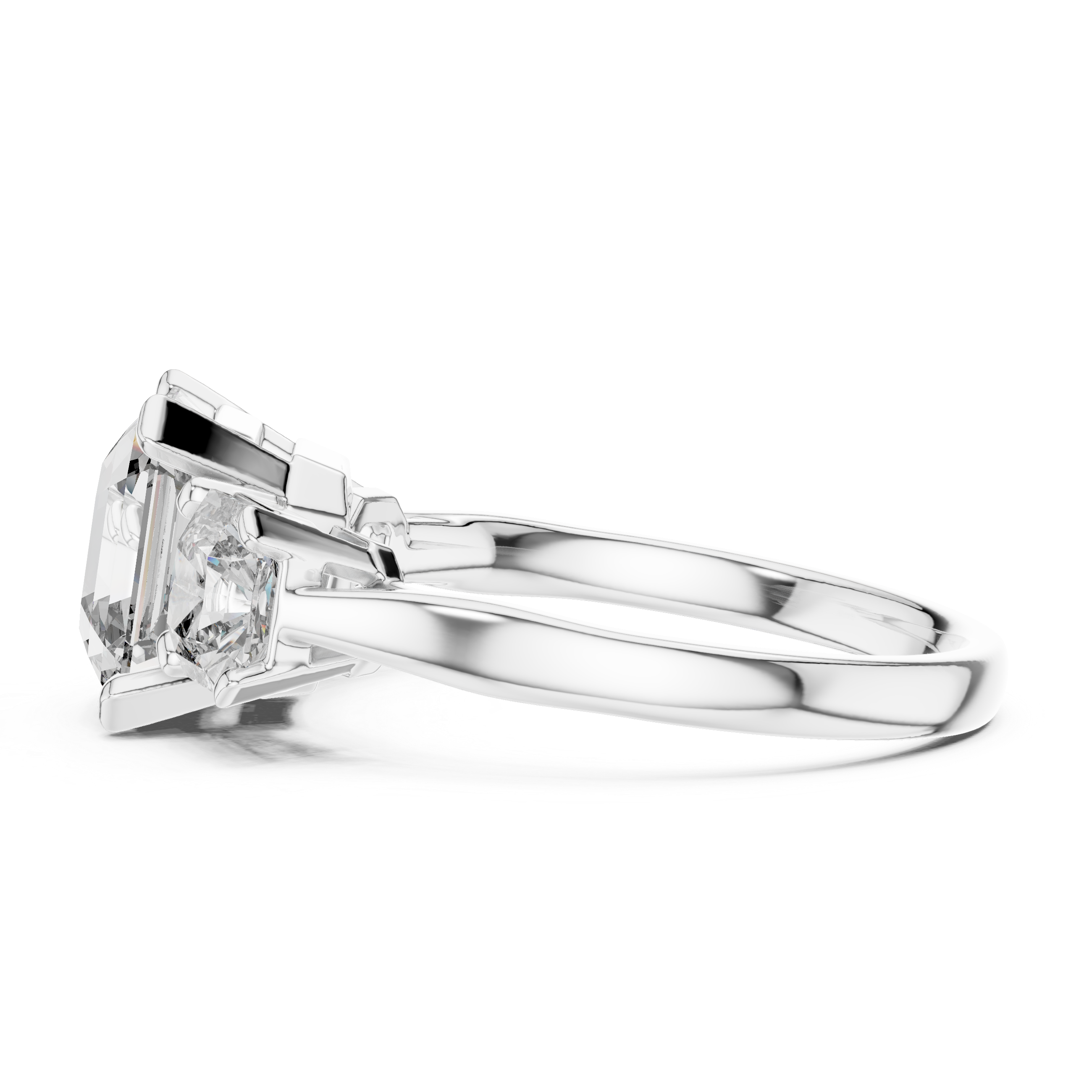 Engagement Ring with Cushion-Cut Center and Trillion Side Diamonds