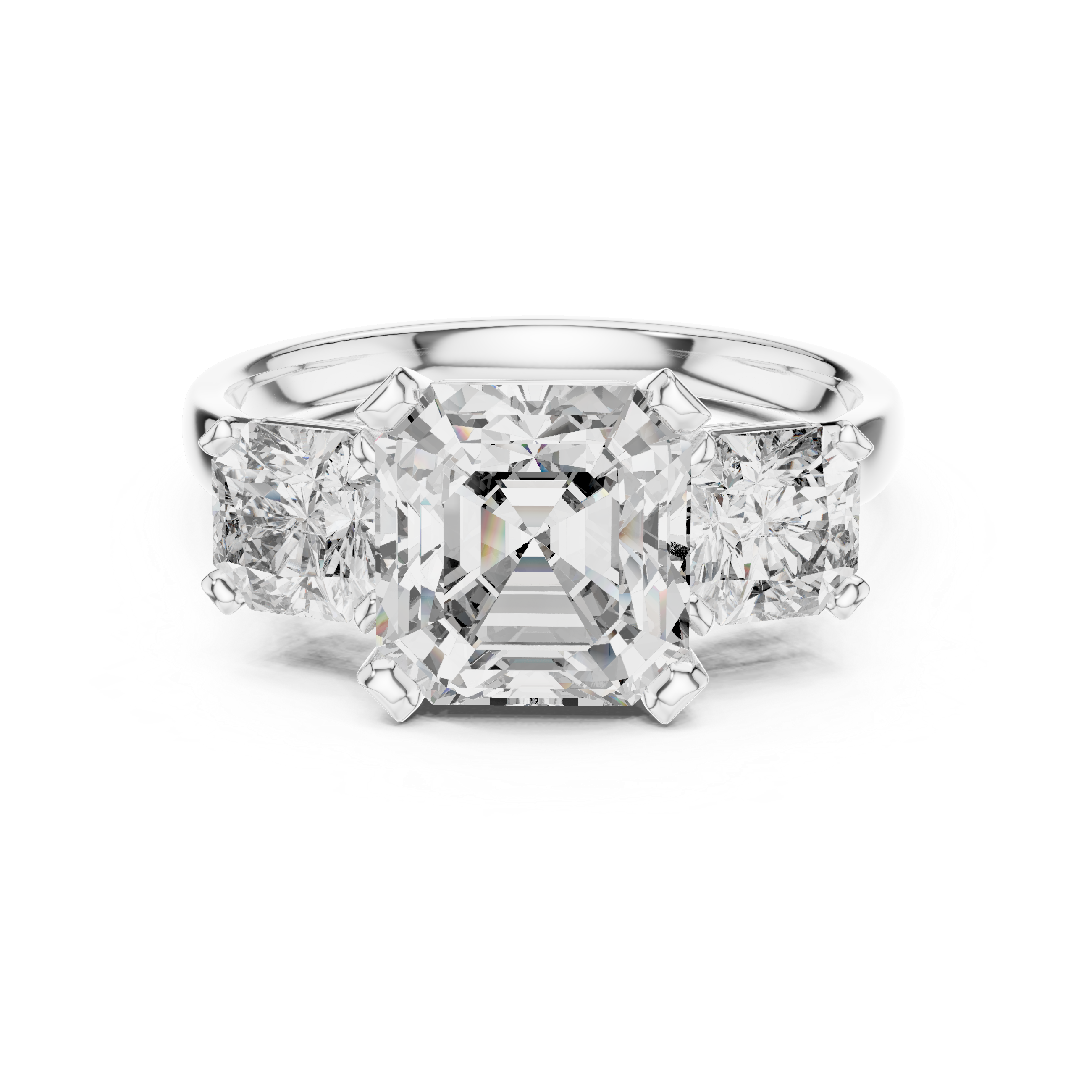 Engagement Ring with Cushion-Cut Center and Trillion Side Diamonds