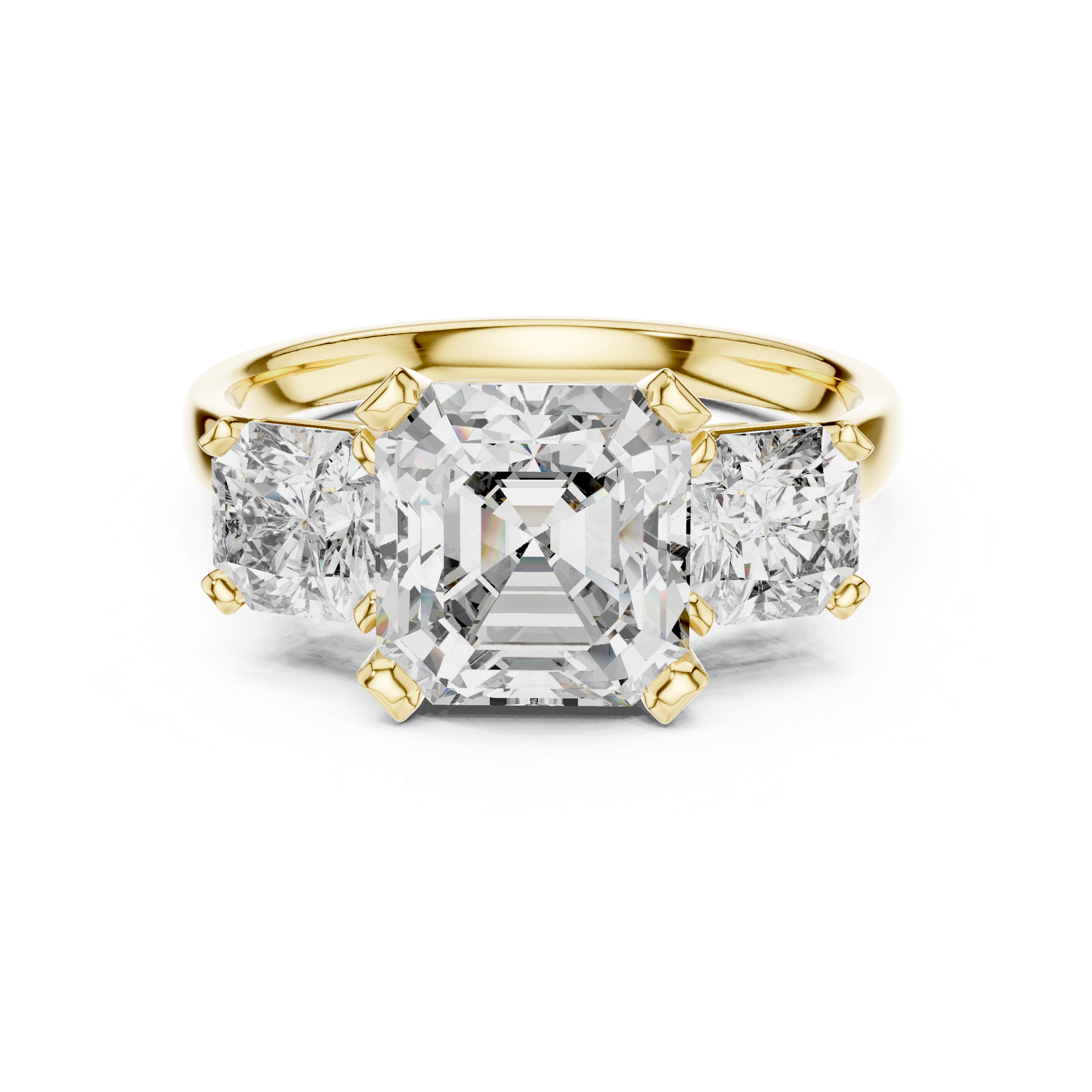 Engagement Ring with Cushion-Cut Center and Trillion Side Diamonds