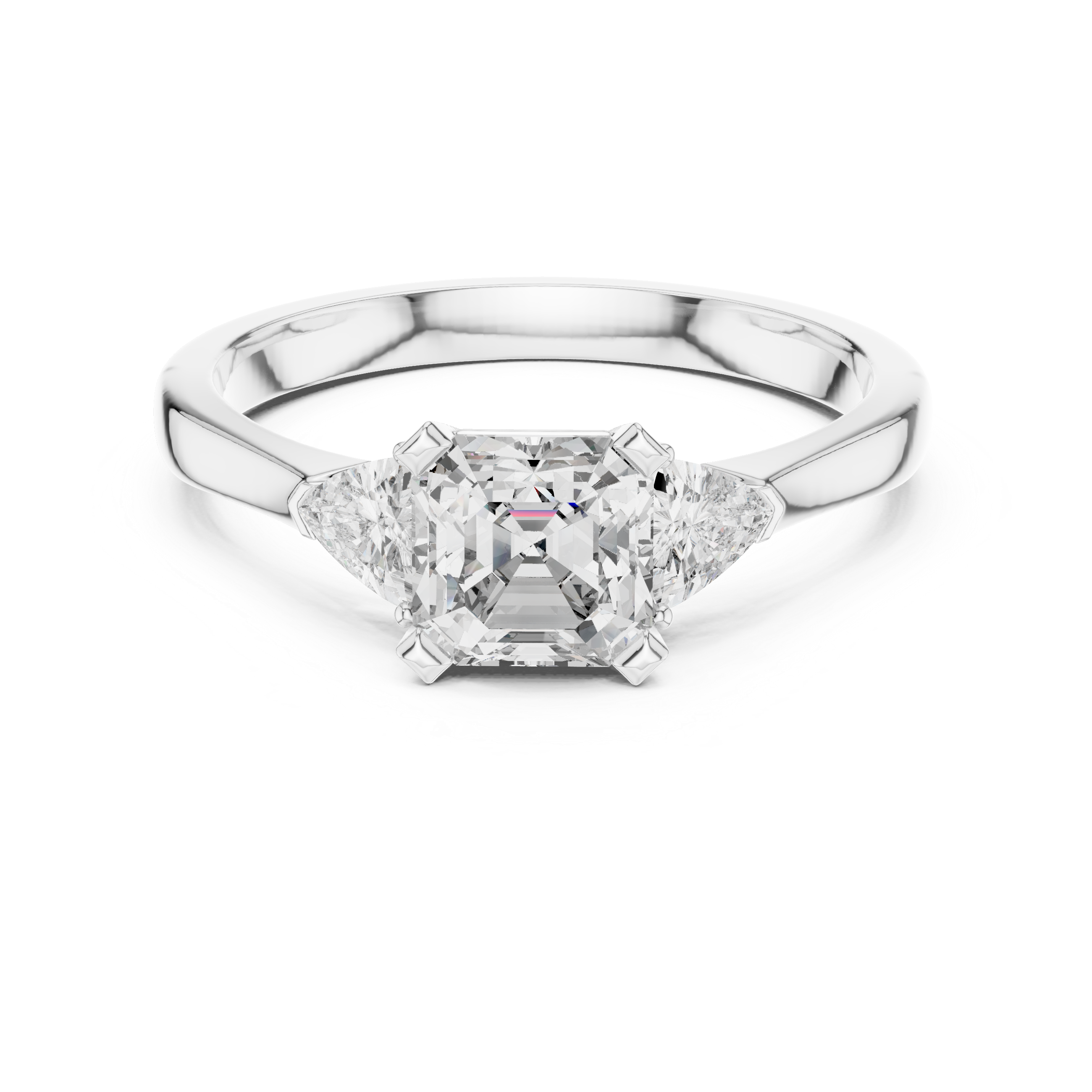 Enchanting Trio: Radiant-Cut Diamond Flanked by Pear Accents