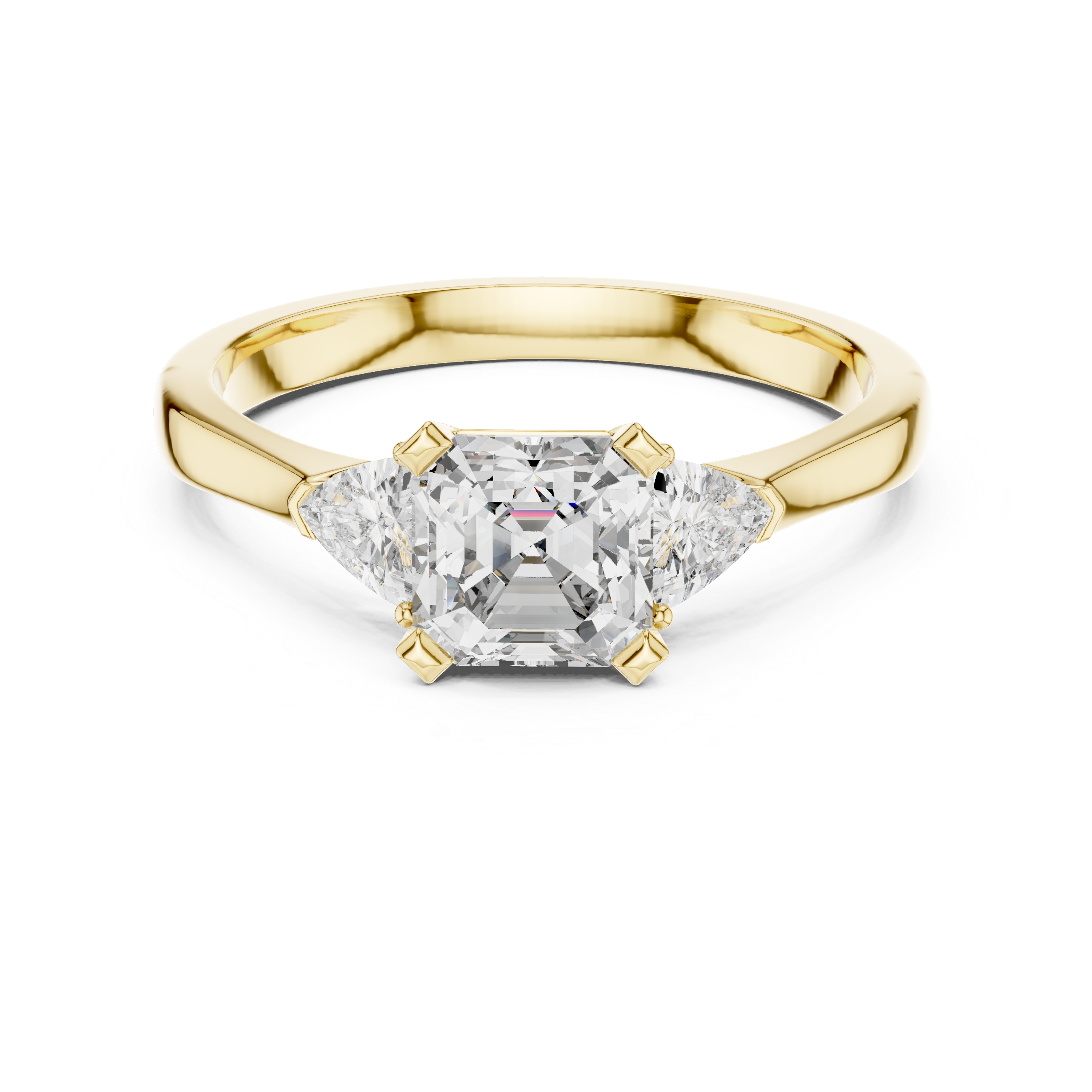 Enchanting Trio: Radiant-Cut Diamond Flanked by Pear Accents
