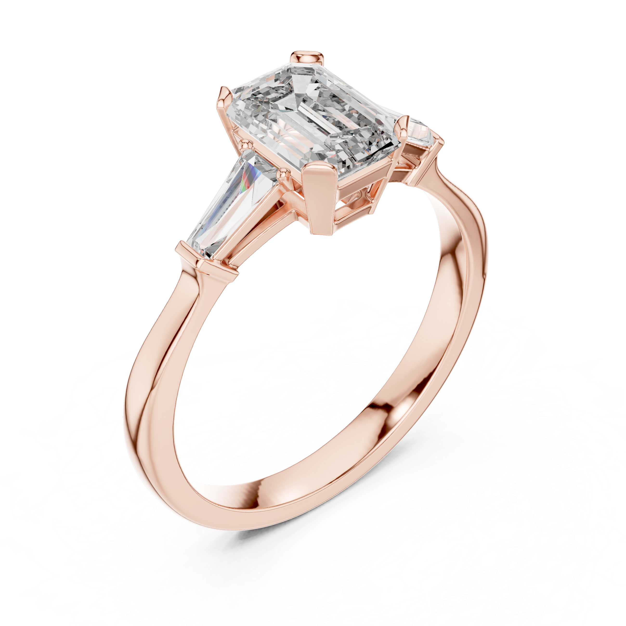 Emerald-Cut Diamond Engagement Ring with Trapezoid Side Stones
