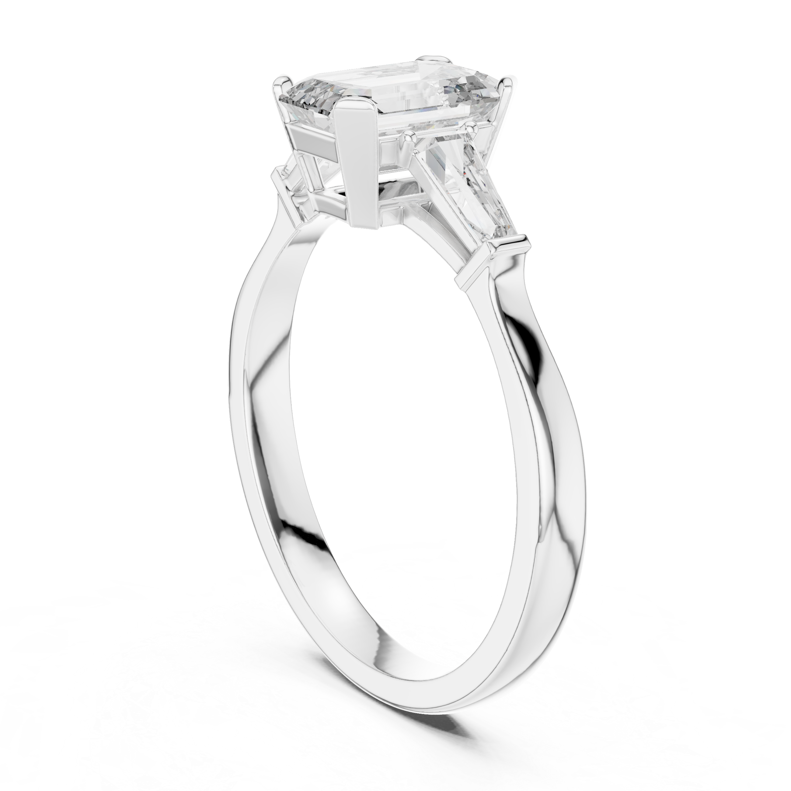 Emerald-Cut Diamond Engagement Ring with Trapezoid Side Stones