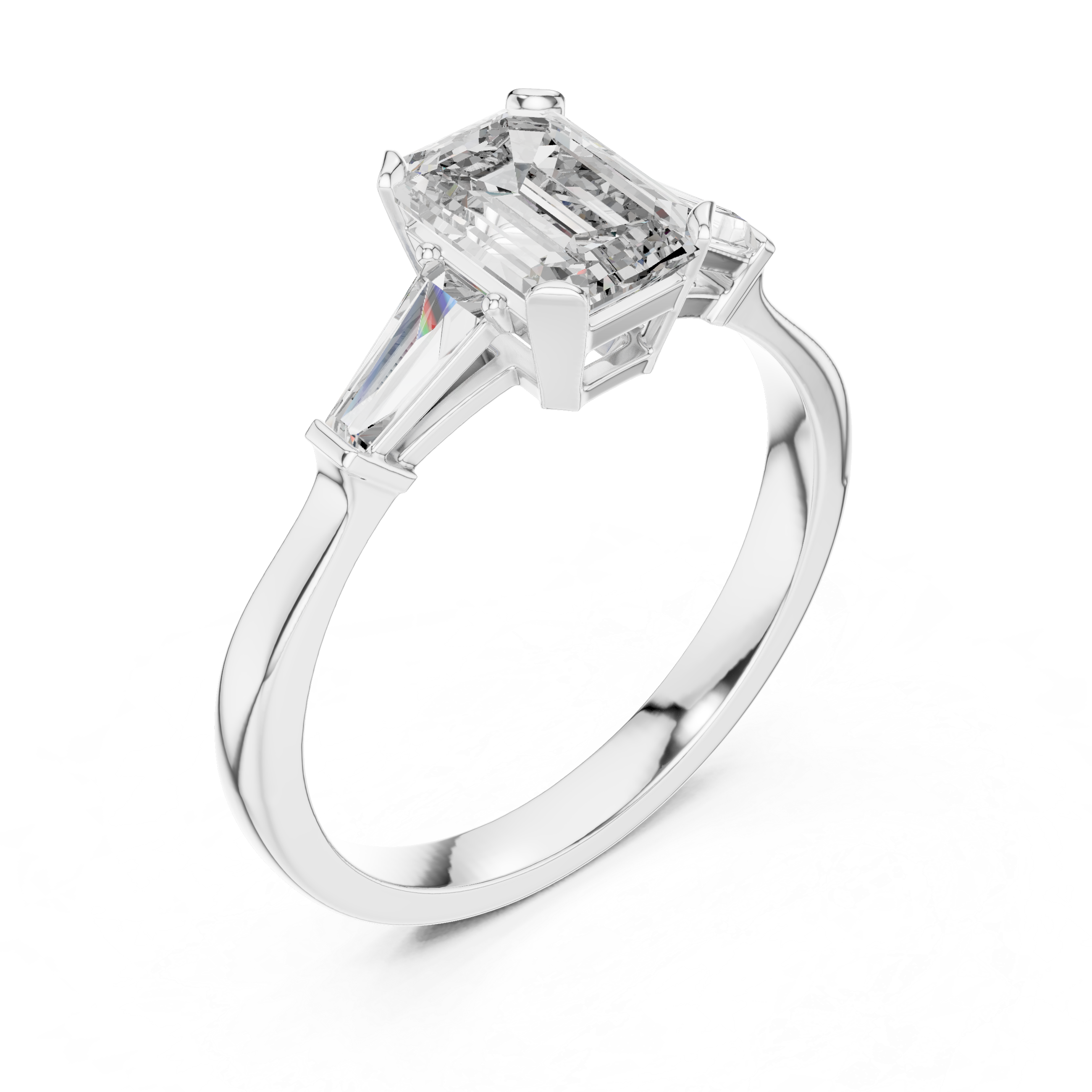 Emerald-Cut Diamond Engagement Ring with Trapezoid Side Stones
