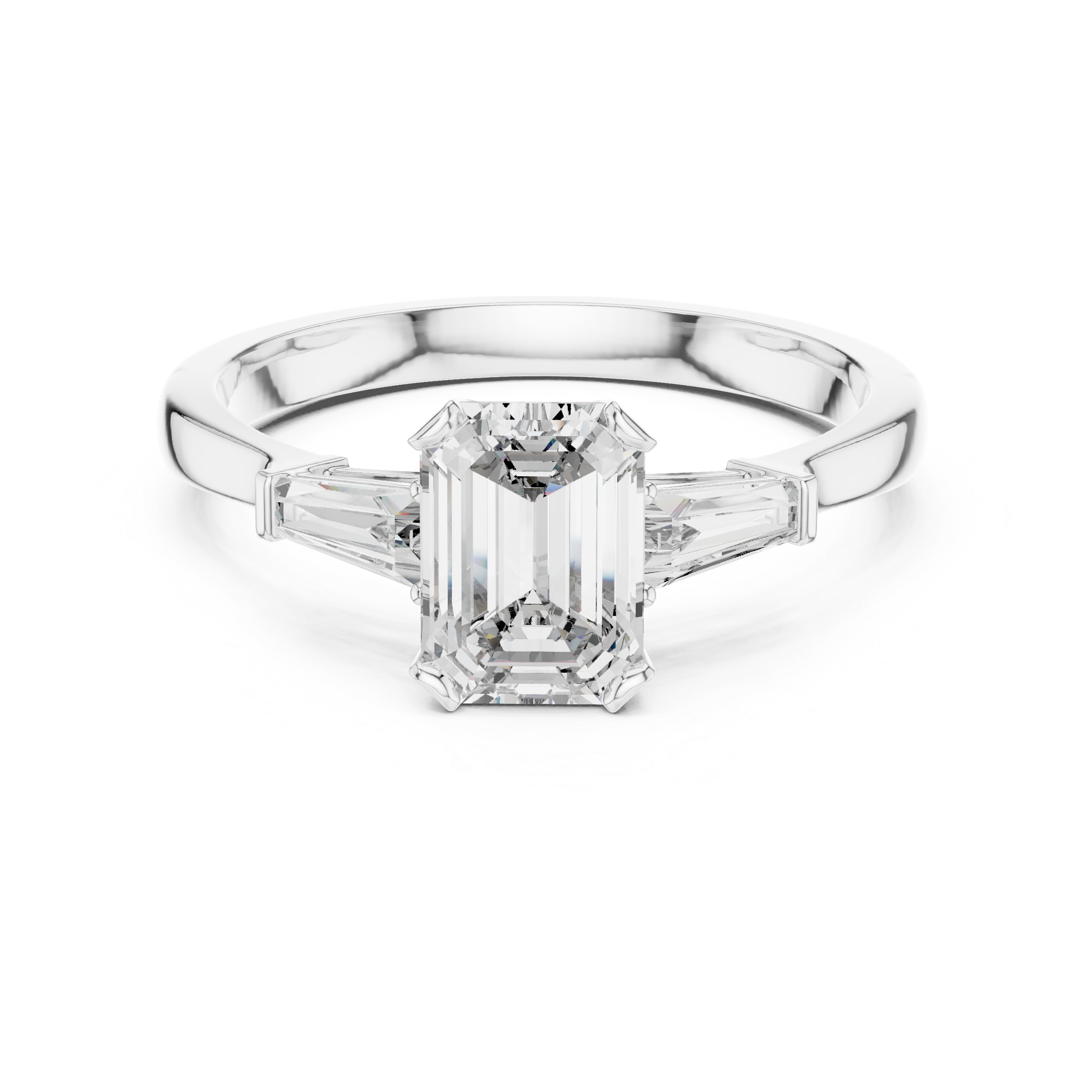 Emerald-Cut Diamond Engagement Ring with Trapezoid Side Stones