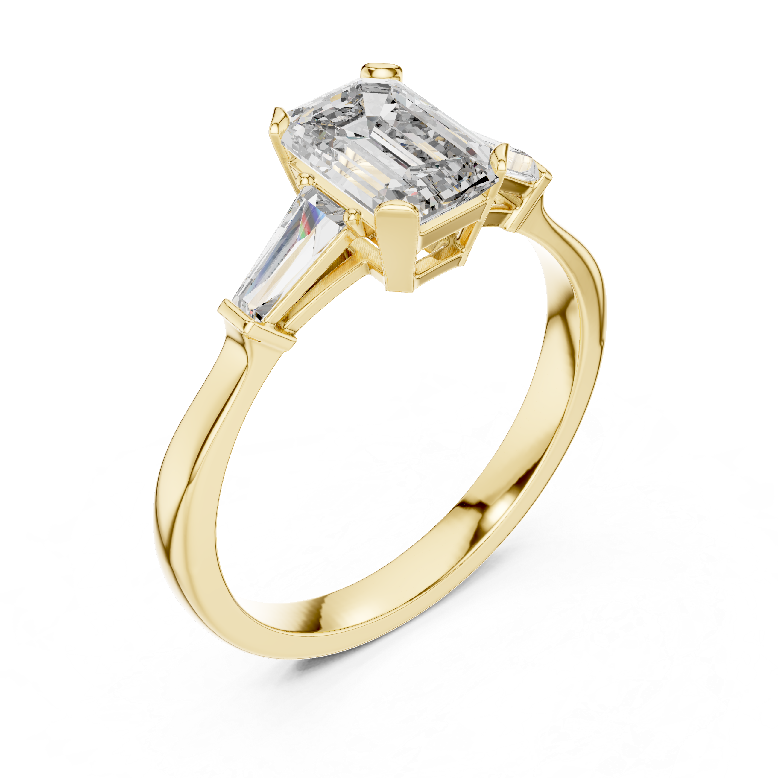 Emerald-Cut Diamond Engagement Ring with Trapezoid Side Stones