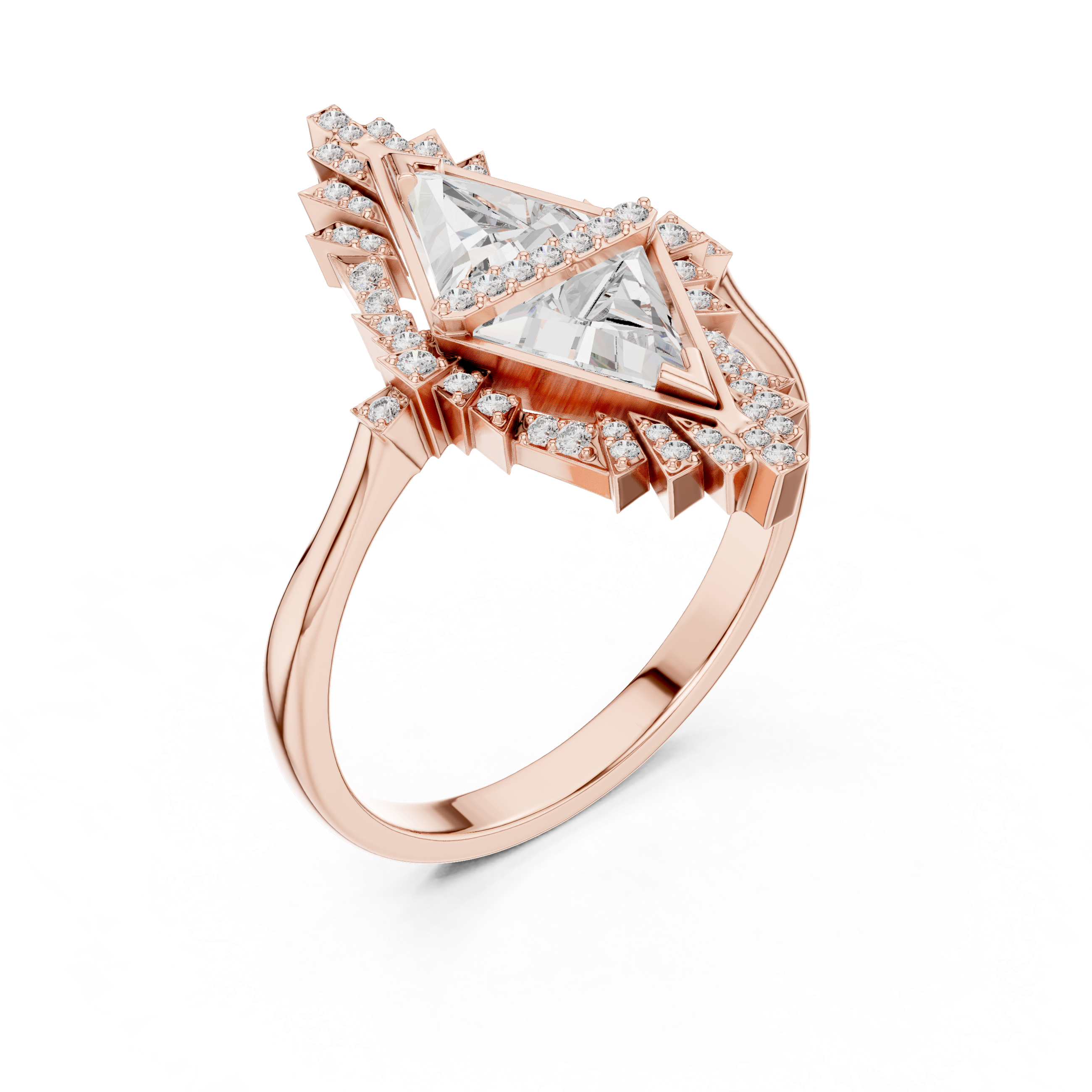 Geometric Ring with Twin Triangle-Cut Diamonds