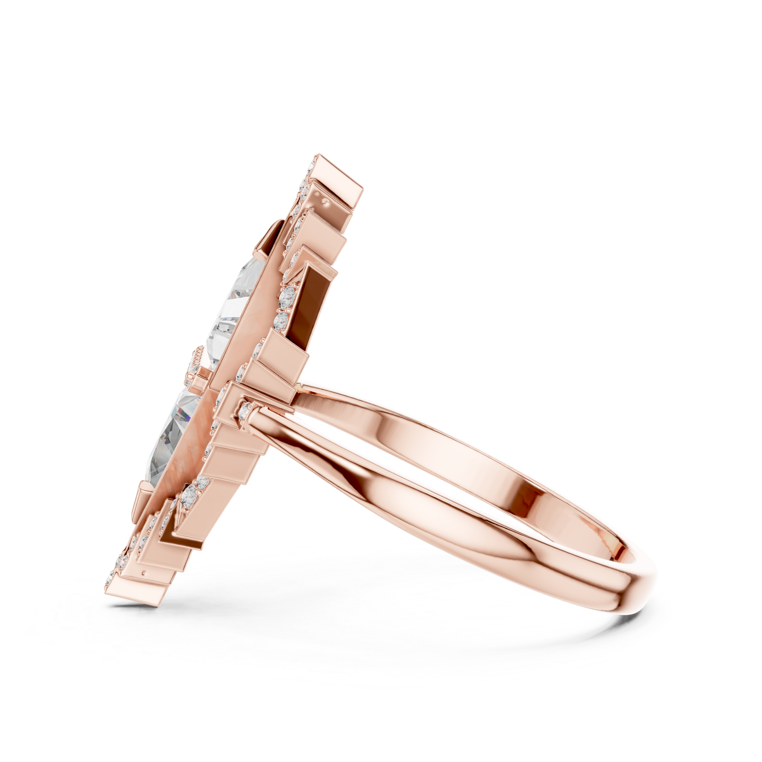 Geometric Ring with Twin Triangle-Cut Diamonds