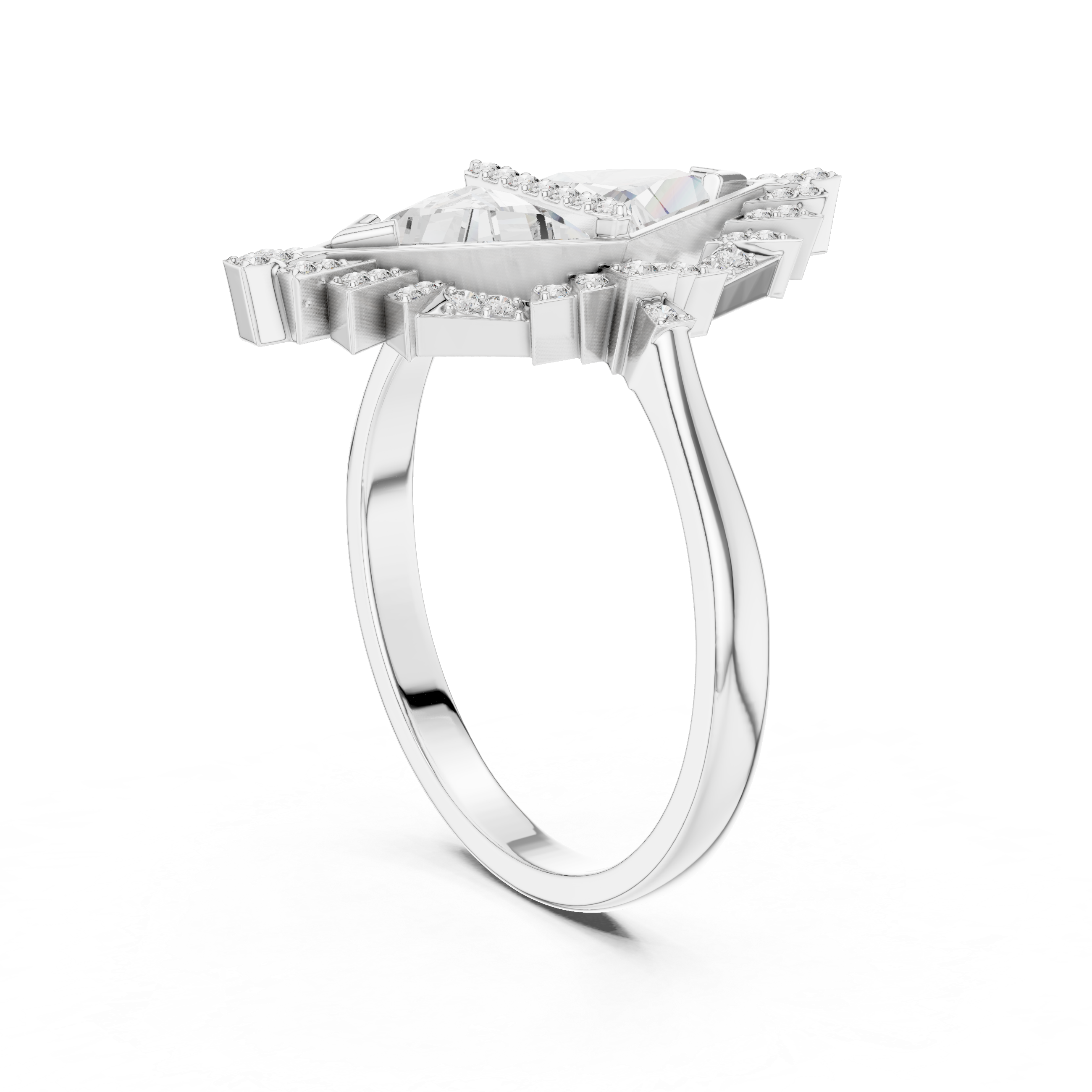 Geometric Ring with Twin Triangle-Cut Diamonds