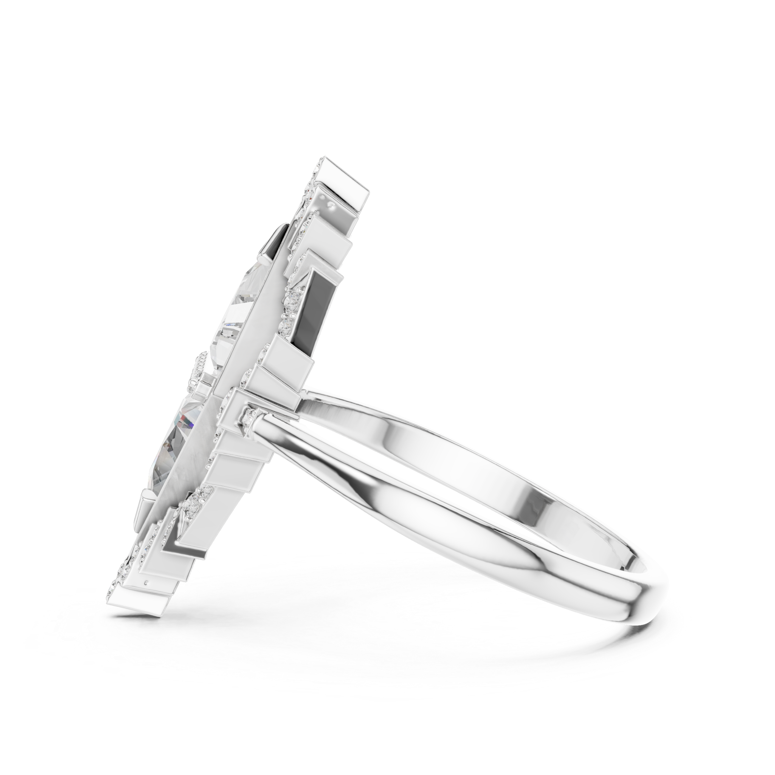 Geometric Ring with Twin Triangle-Cut Diamonds