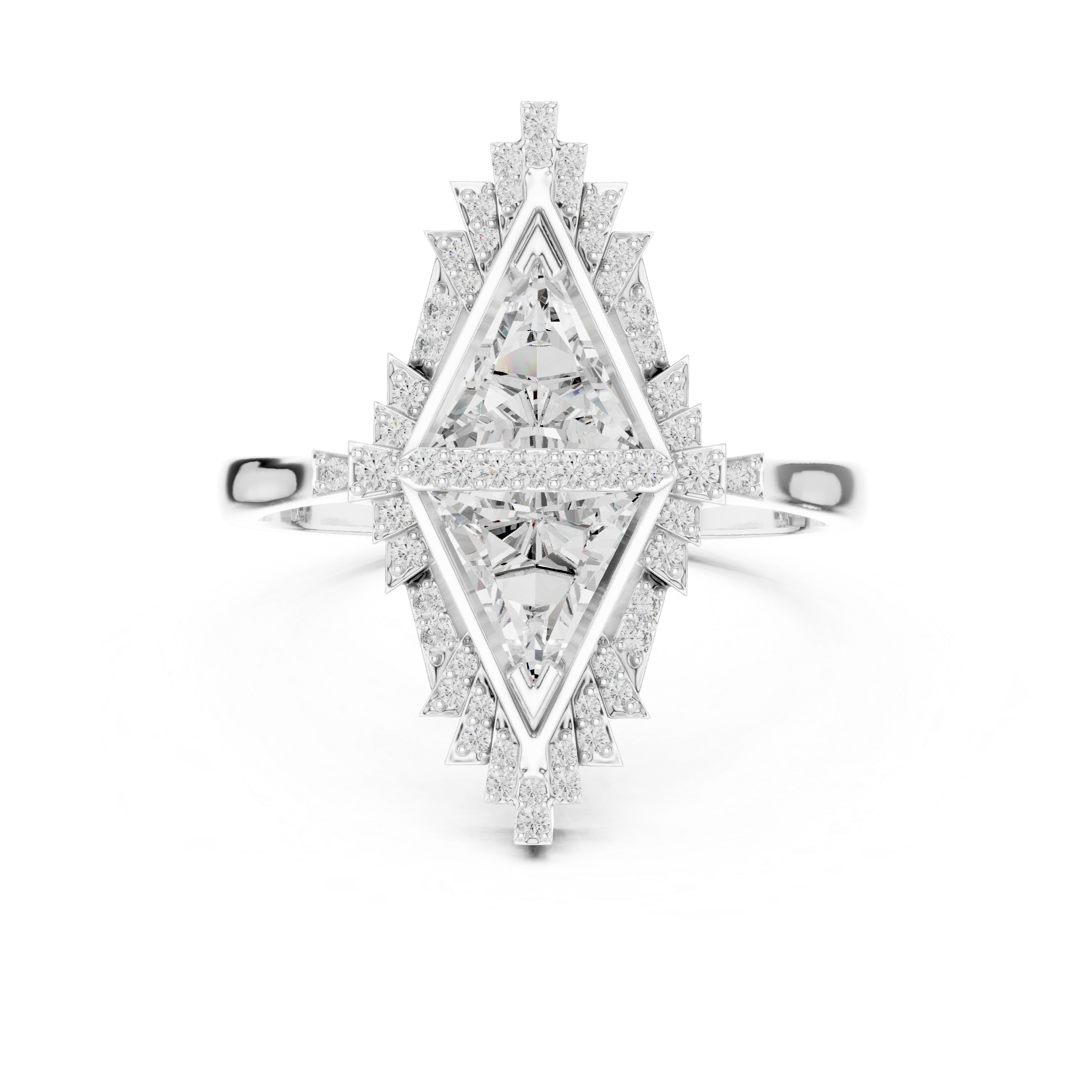 Geometric Ring with Twin Triangle-Cut Diamonds