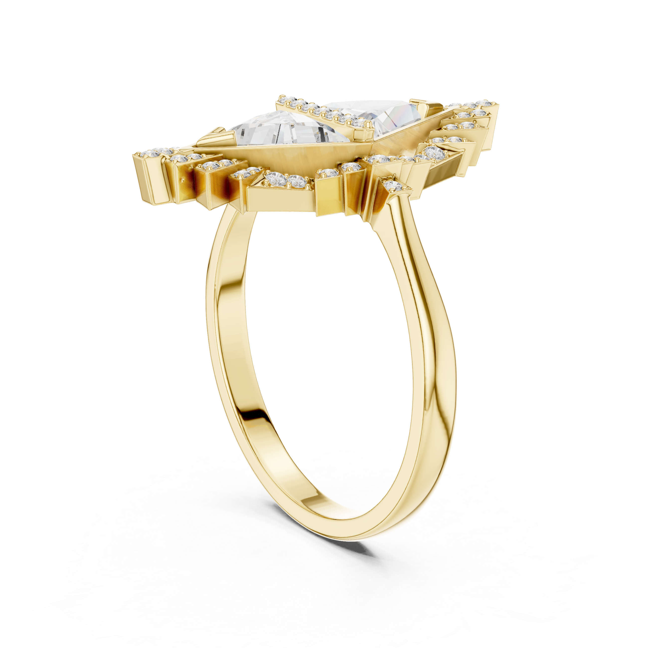 Geometric Ring with Twin Triangle-Cut Diamonds