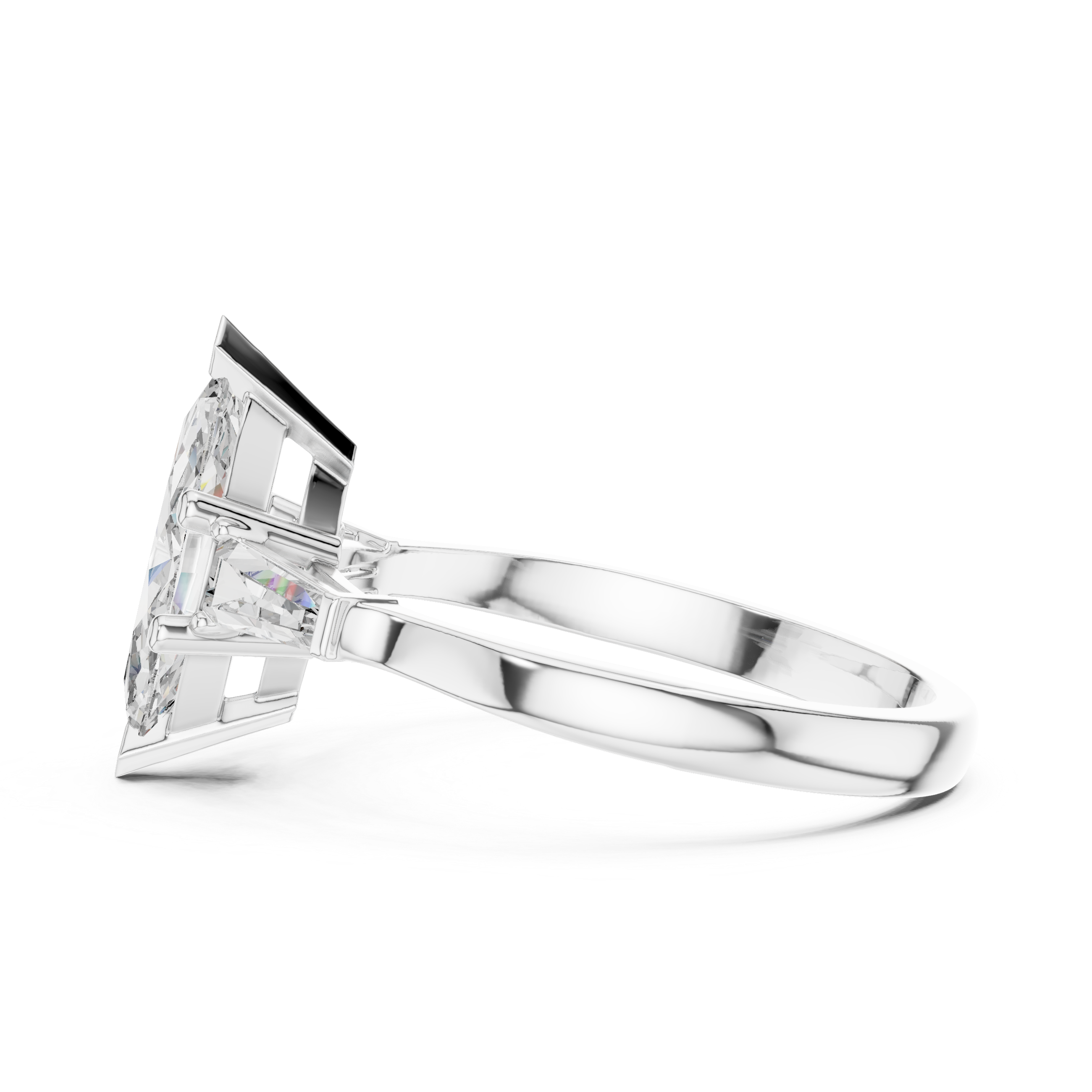 Marquise-Cut Diamond Engagement Ring with Trapezoid Side Stones