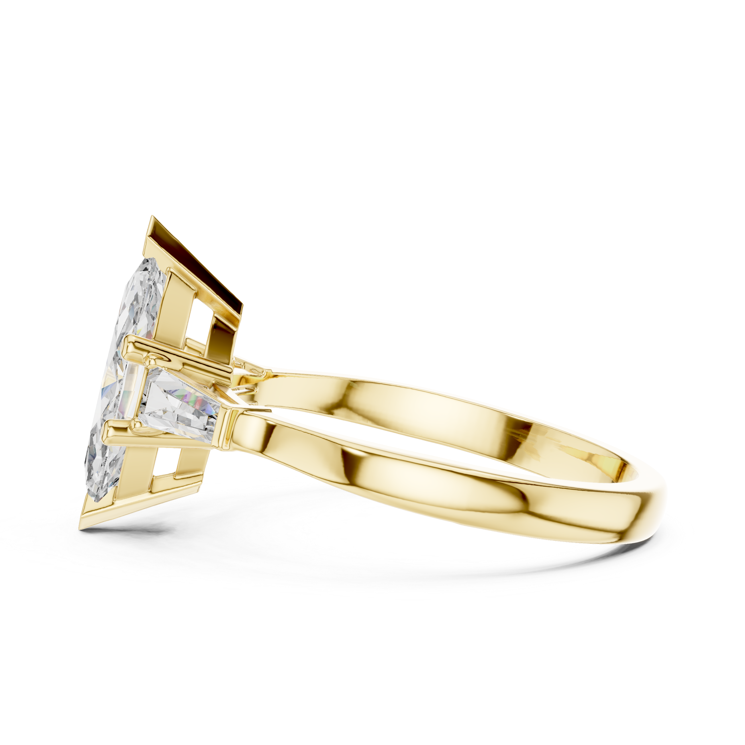 Marquise-Cut Diamond Engagement Ring with Trapezoid Side Stones