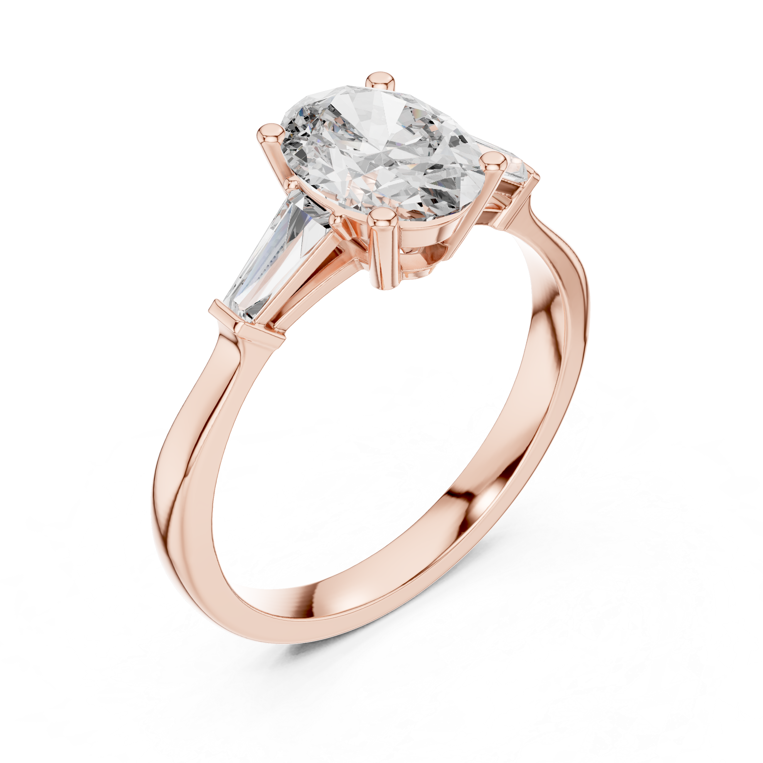 Oval-Cut Diamond with Trapezoid Side Stones