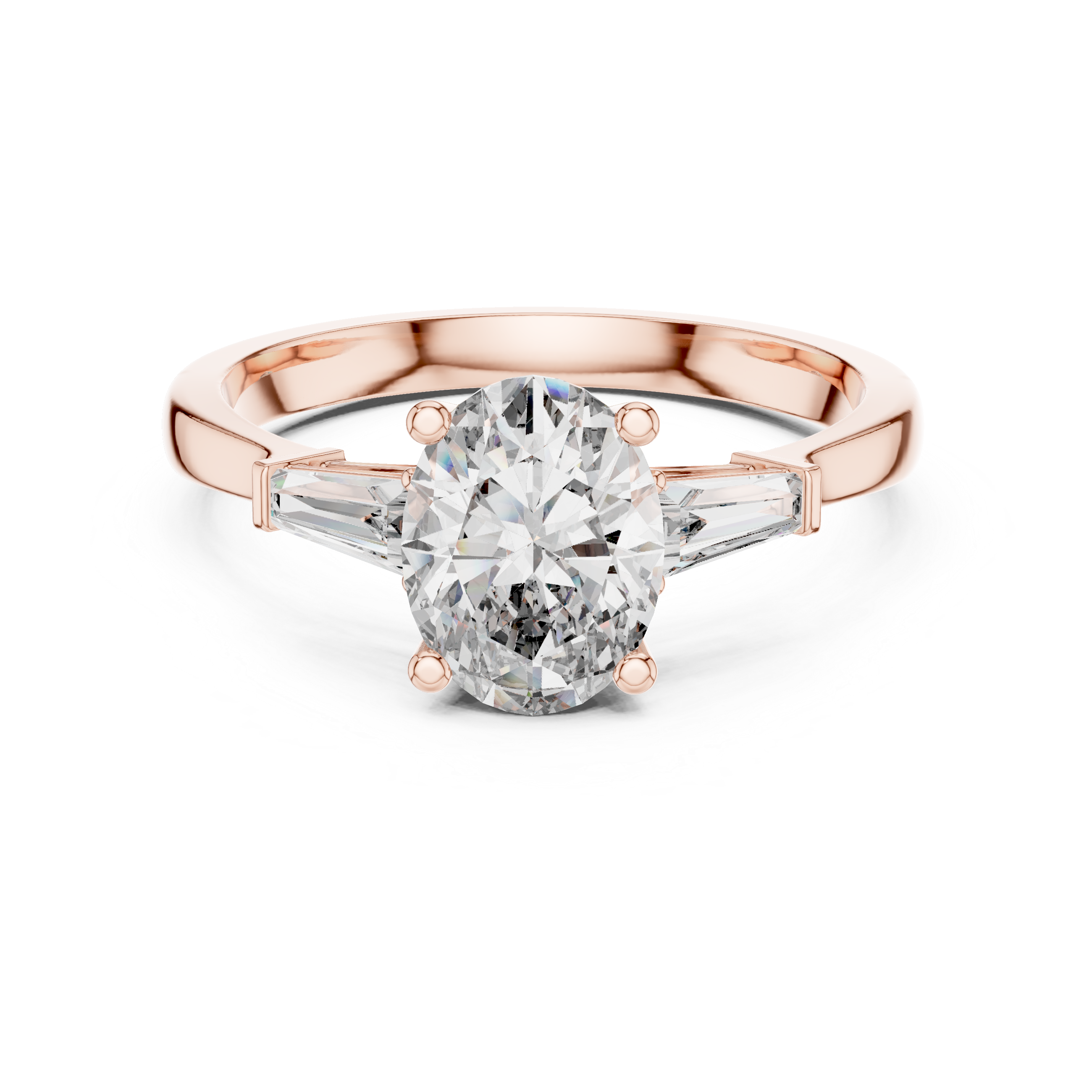 Oval-Cut Diamond with Trapezoid Side Stones