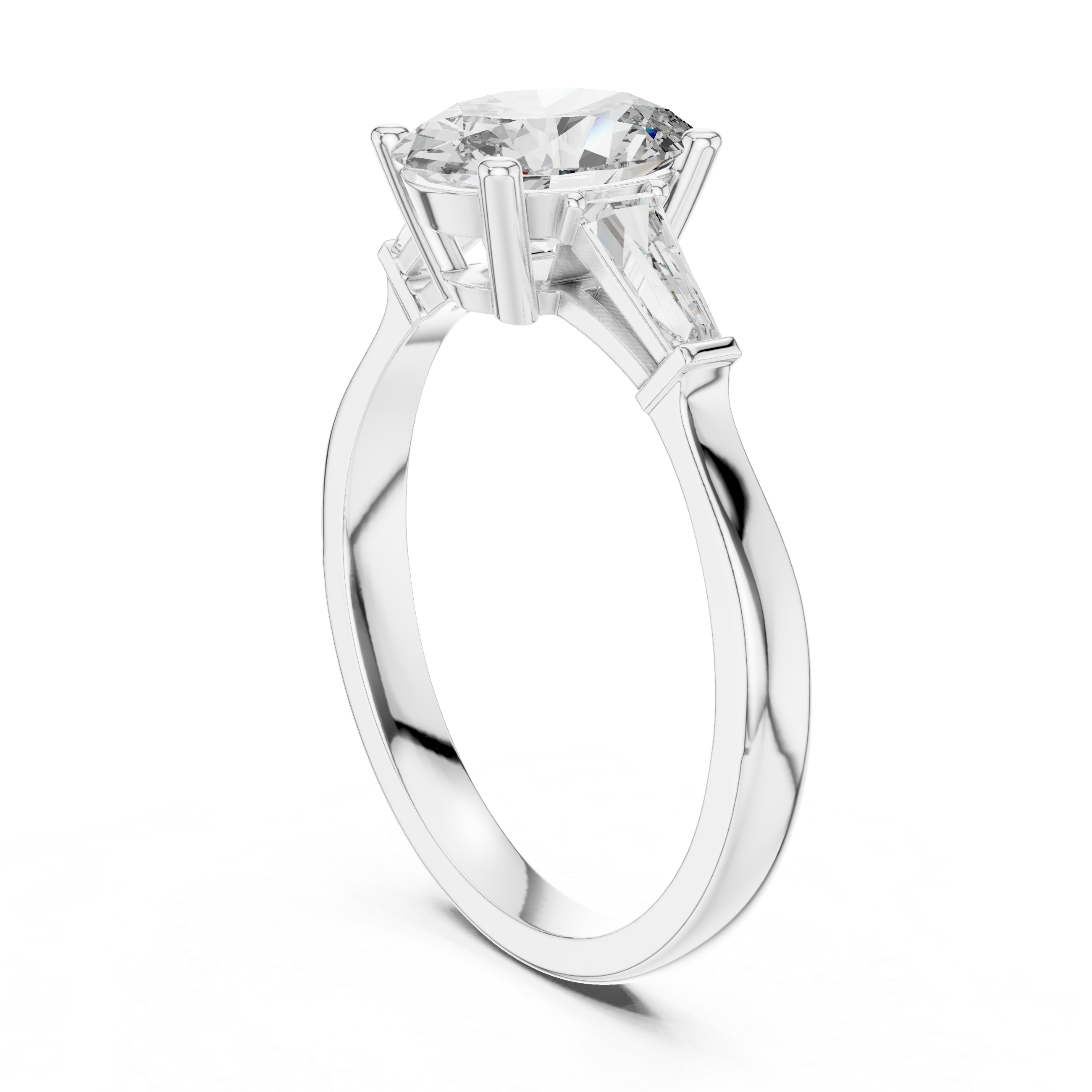 Oval-Cut Diamond with Trapezoid Side Stones