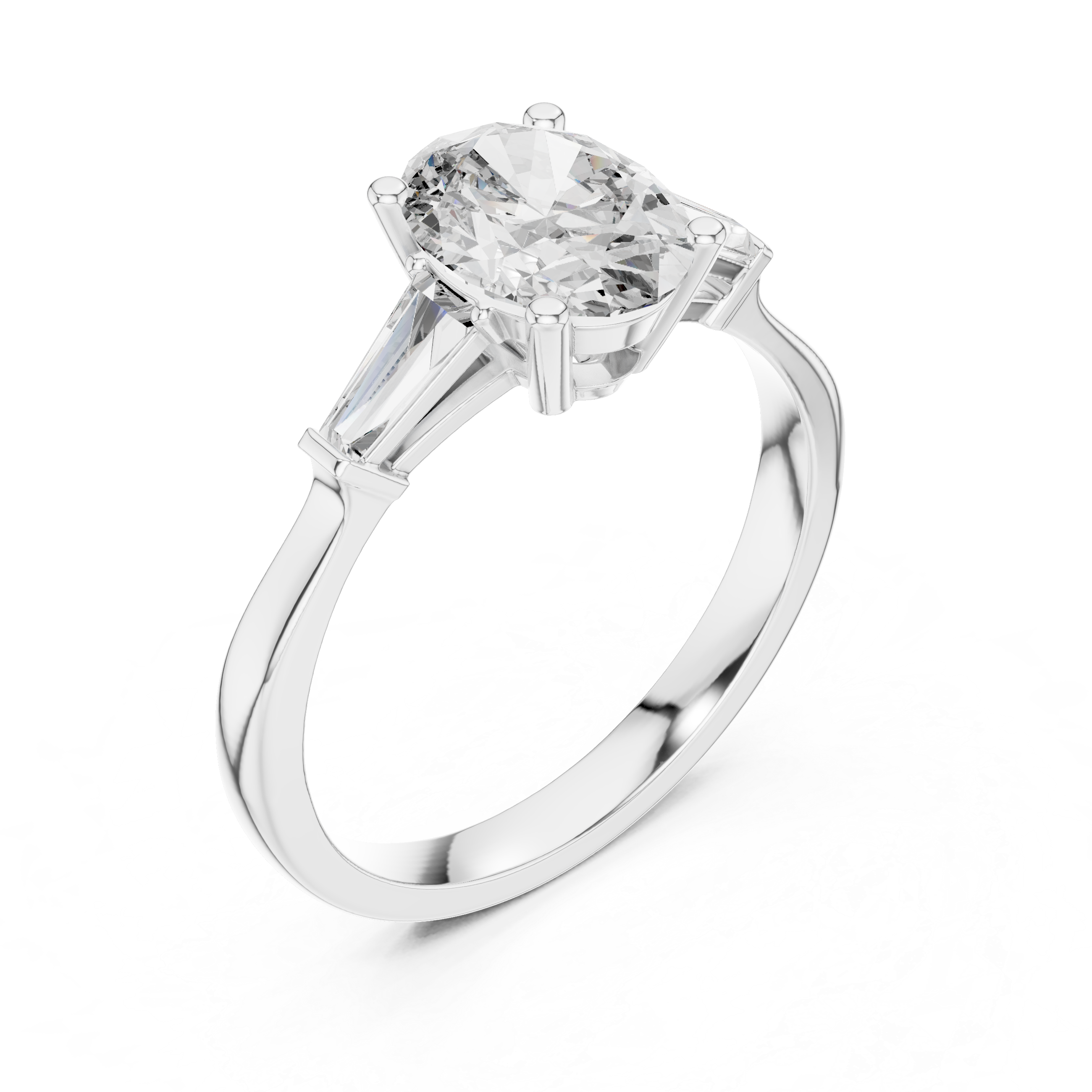Oval-Cut Diamond with Trapezoid Side Stones