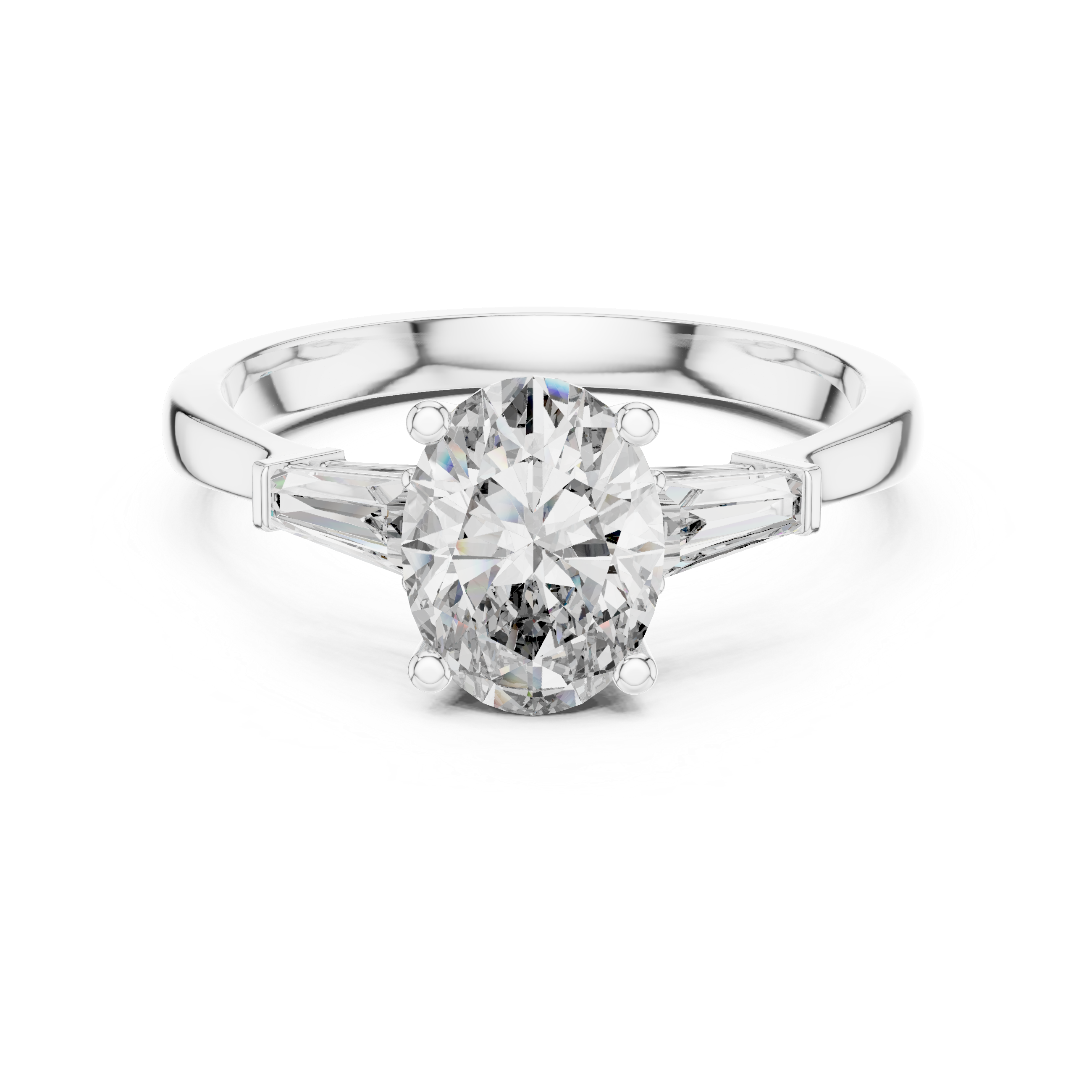 Oval-Cut Diamond with Trapezoid Side Stones