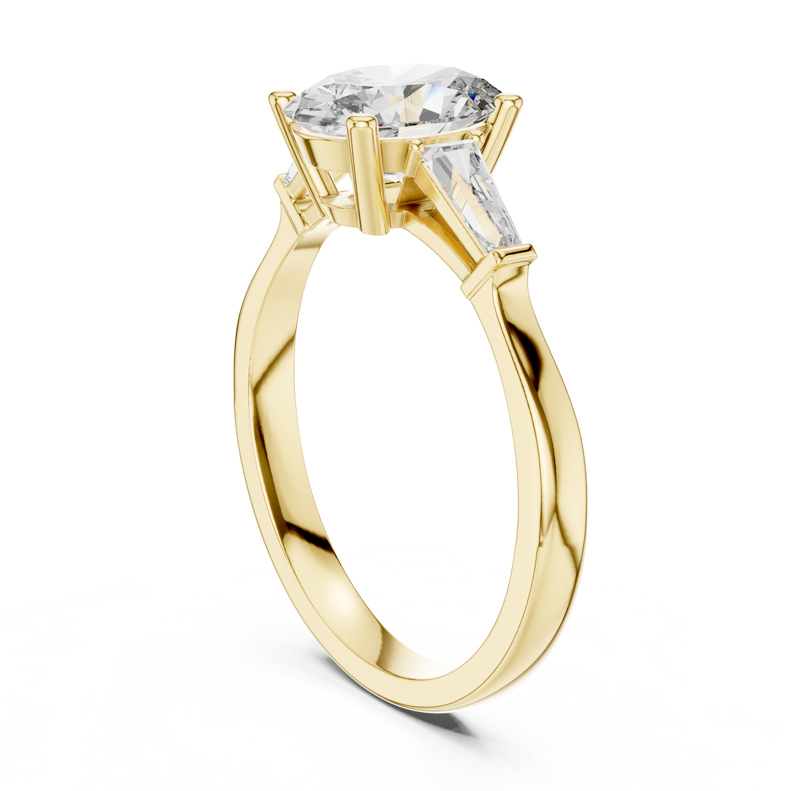 Oval-Cut Diamond with Trapezoid Side Stones