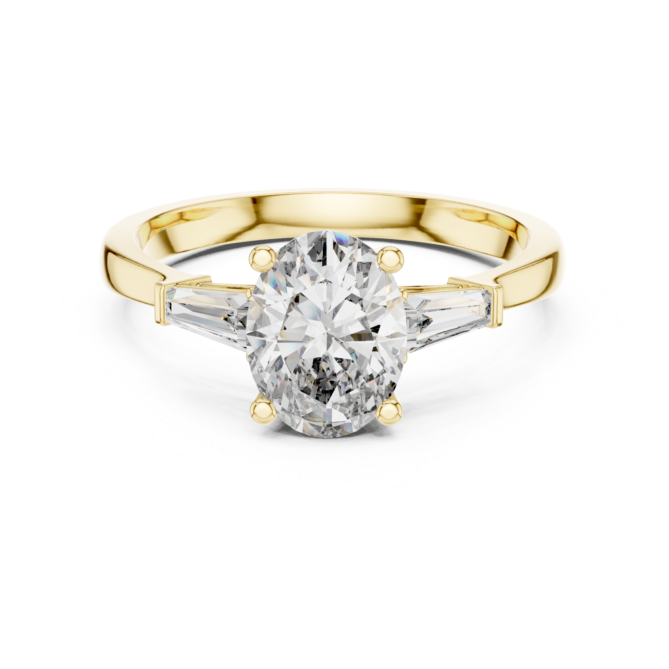Oval-Cut Diamond with Trapezoid Side Stones