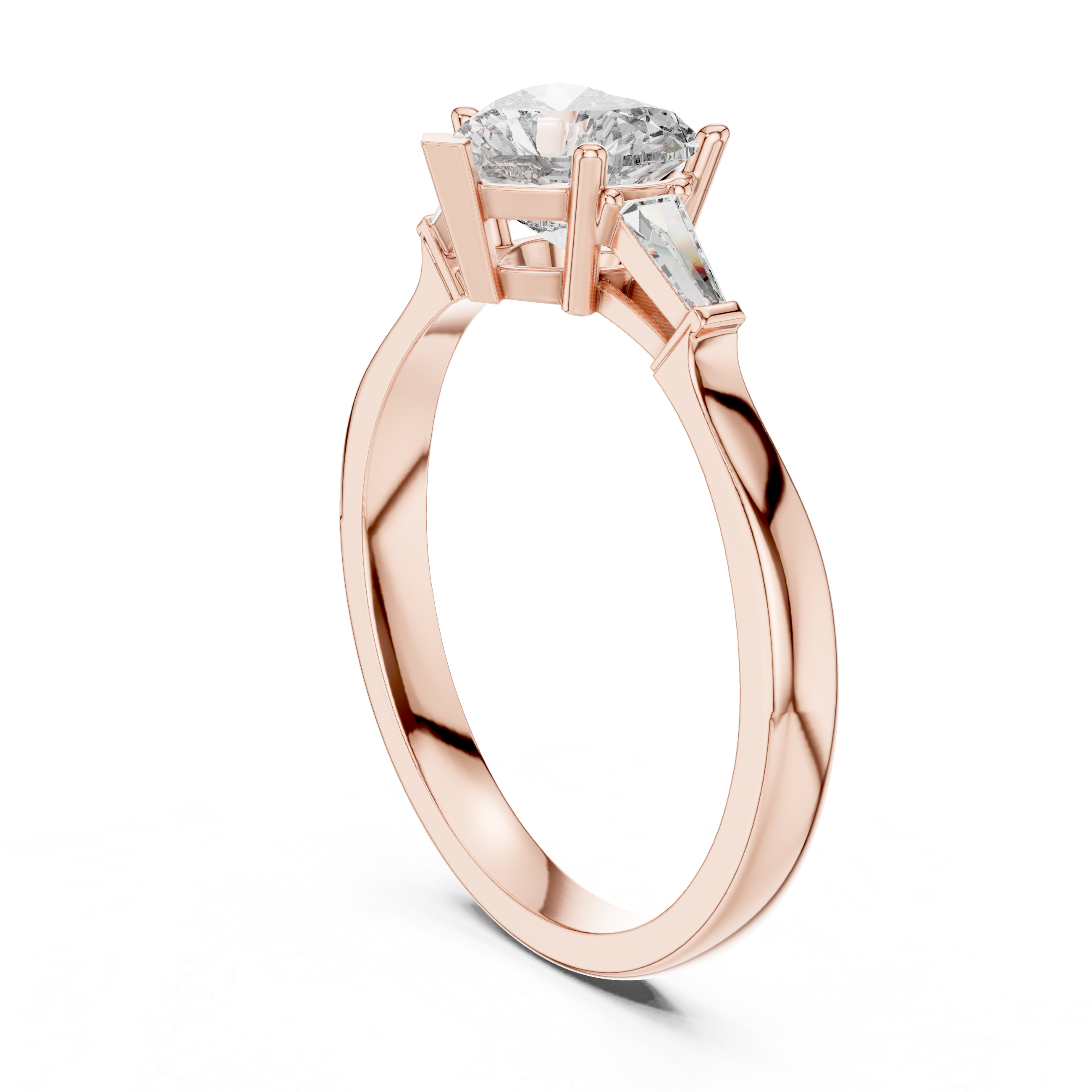 Heart Diamond Ring with Geometric Trapezoid Side Stones