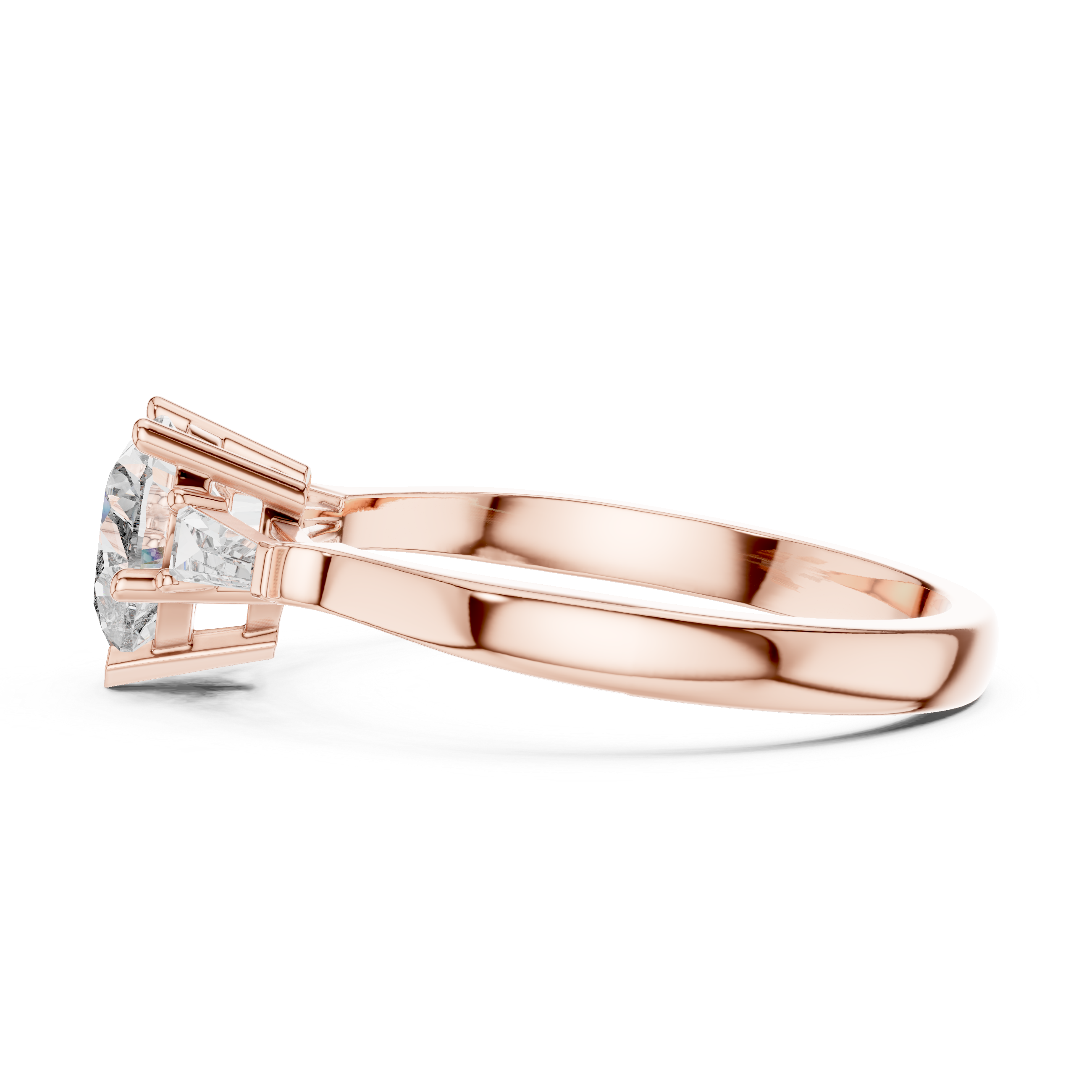 Heart Diamond Ring with Geometric Trapezoid Side Stones