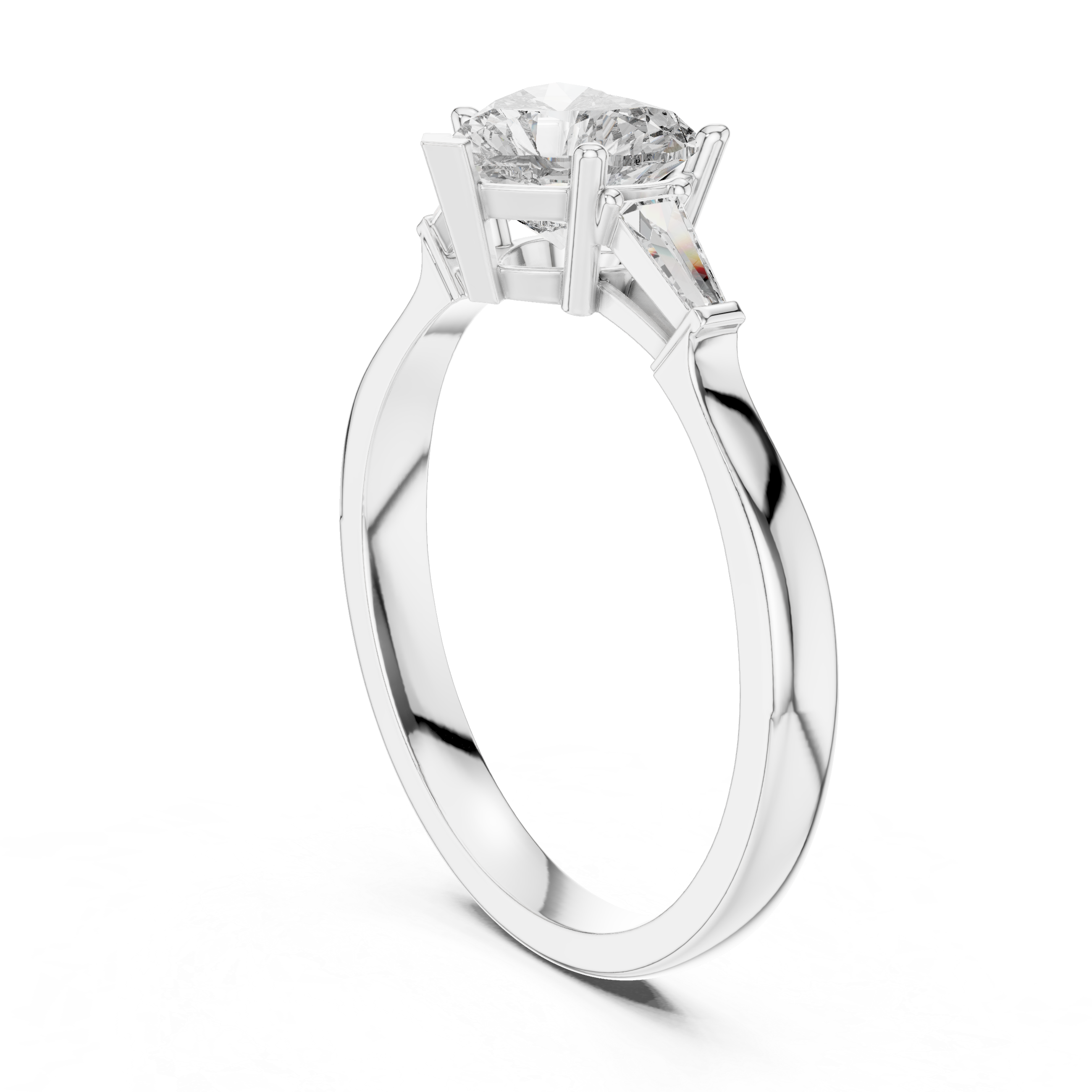 Heart Diamond Ring with Geometric Trapezoid Side Stones