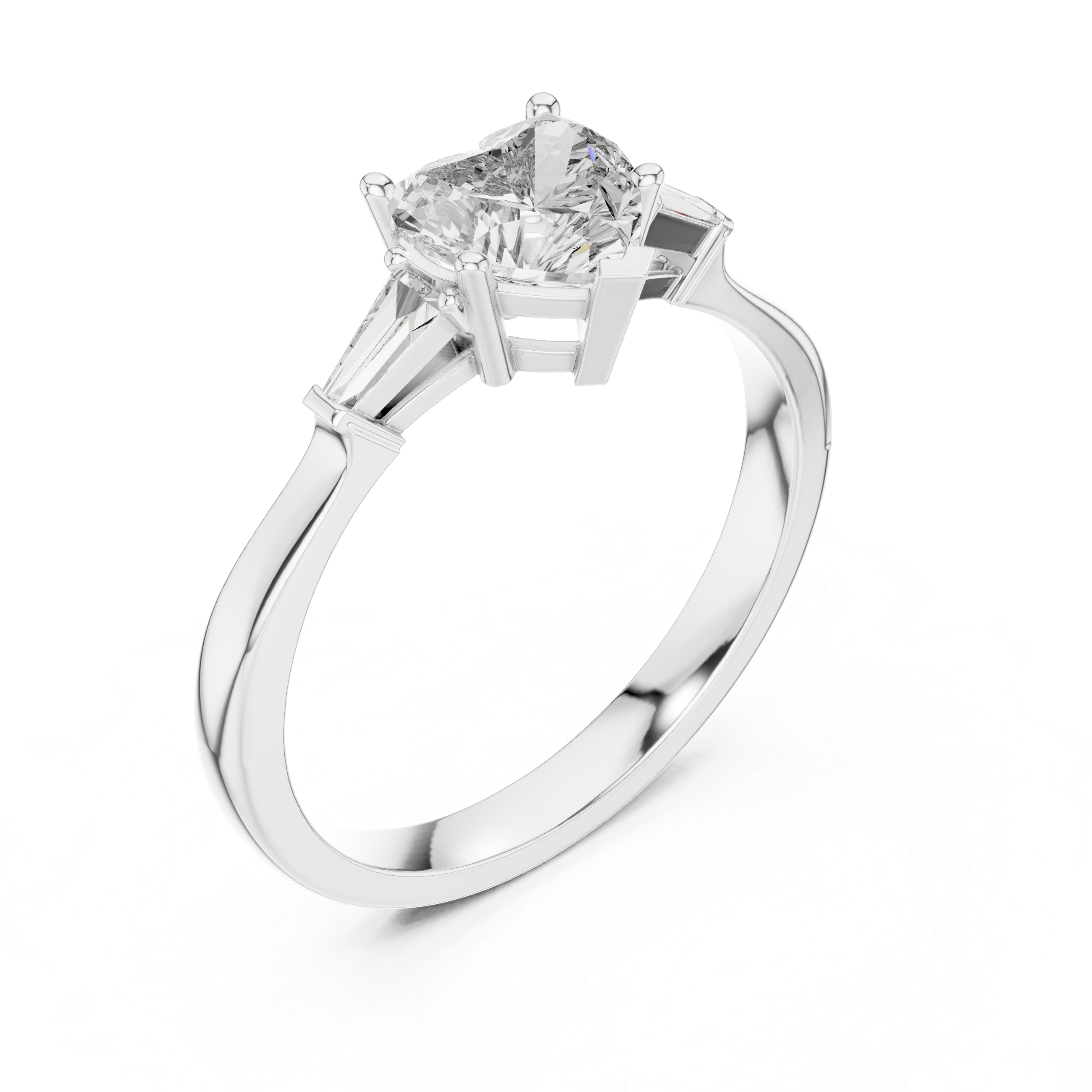 Heart Diamond Ring with Geometric Trapezoid Side Stones