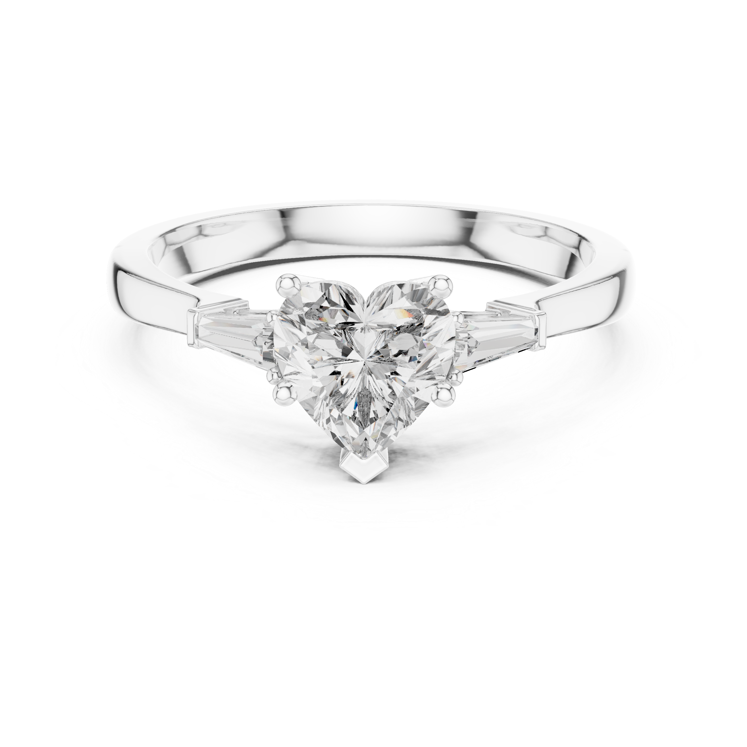 Heart Diamond Ring with Geometric Trapezoid Side Stones