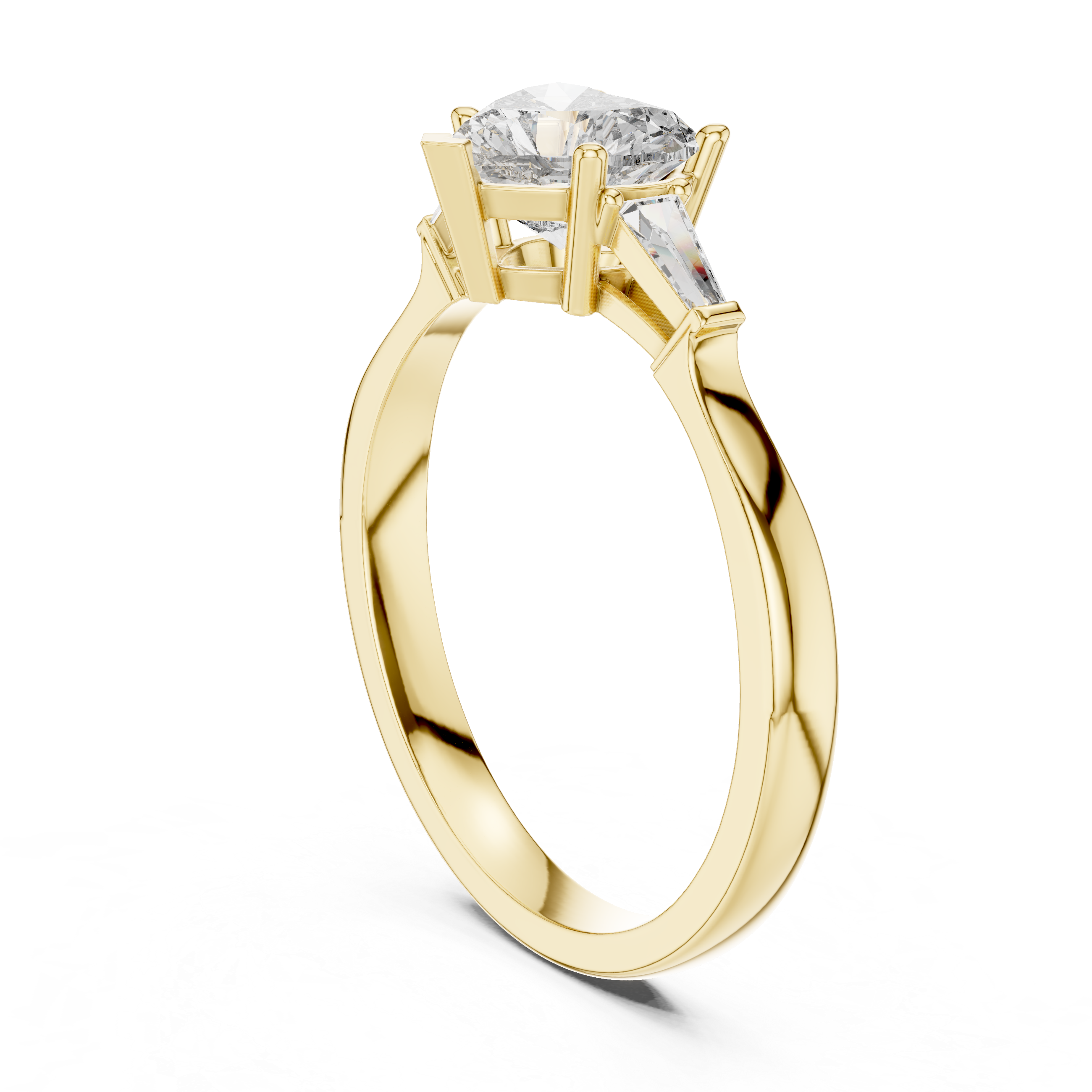 Heart Diamond Ring with Geometric Trapezoid Side Stones