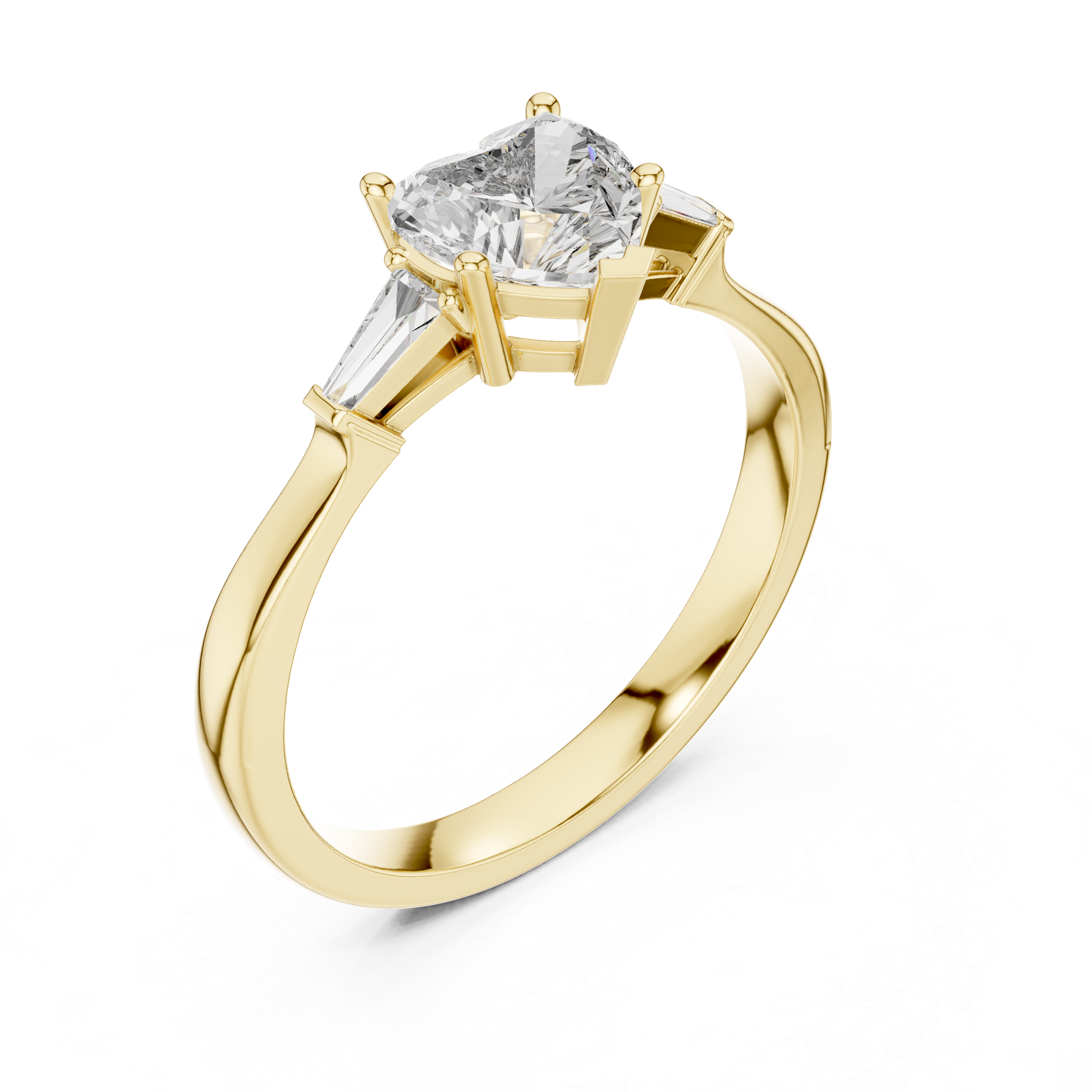 Heart Diamond Ring with Geometric Trapezoid Side Stones