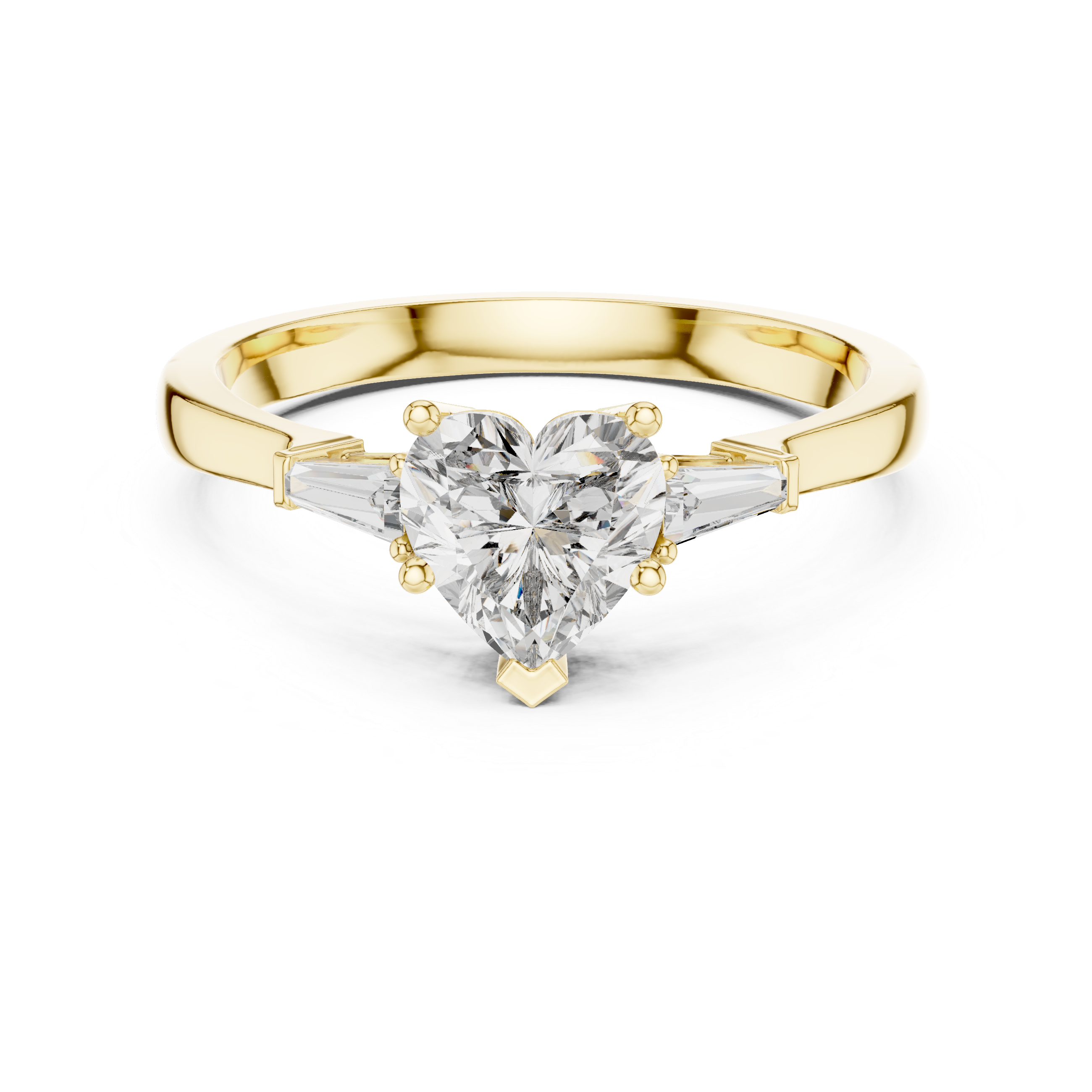 Heart Diamond Ring with Geometric Trapezoid Side Stones