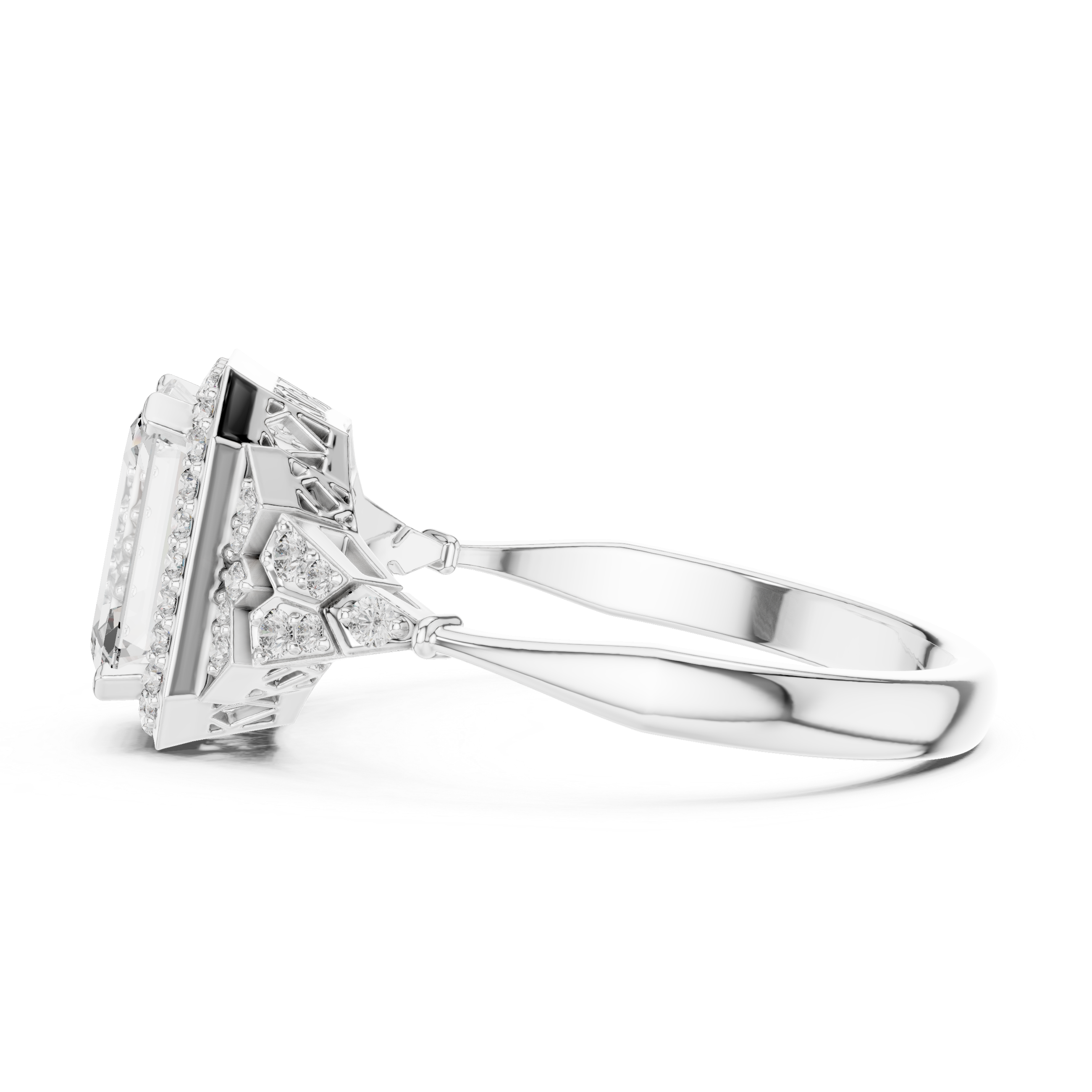 Emerald Cut Halo Diamond Ring