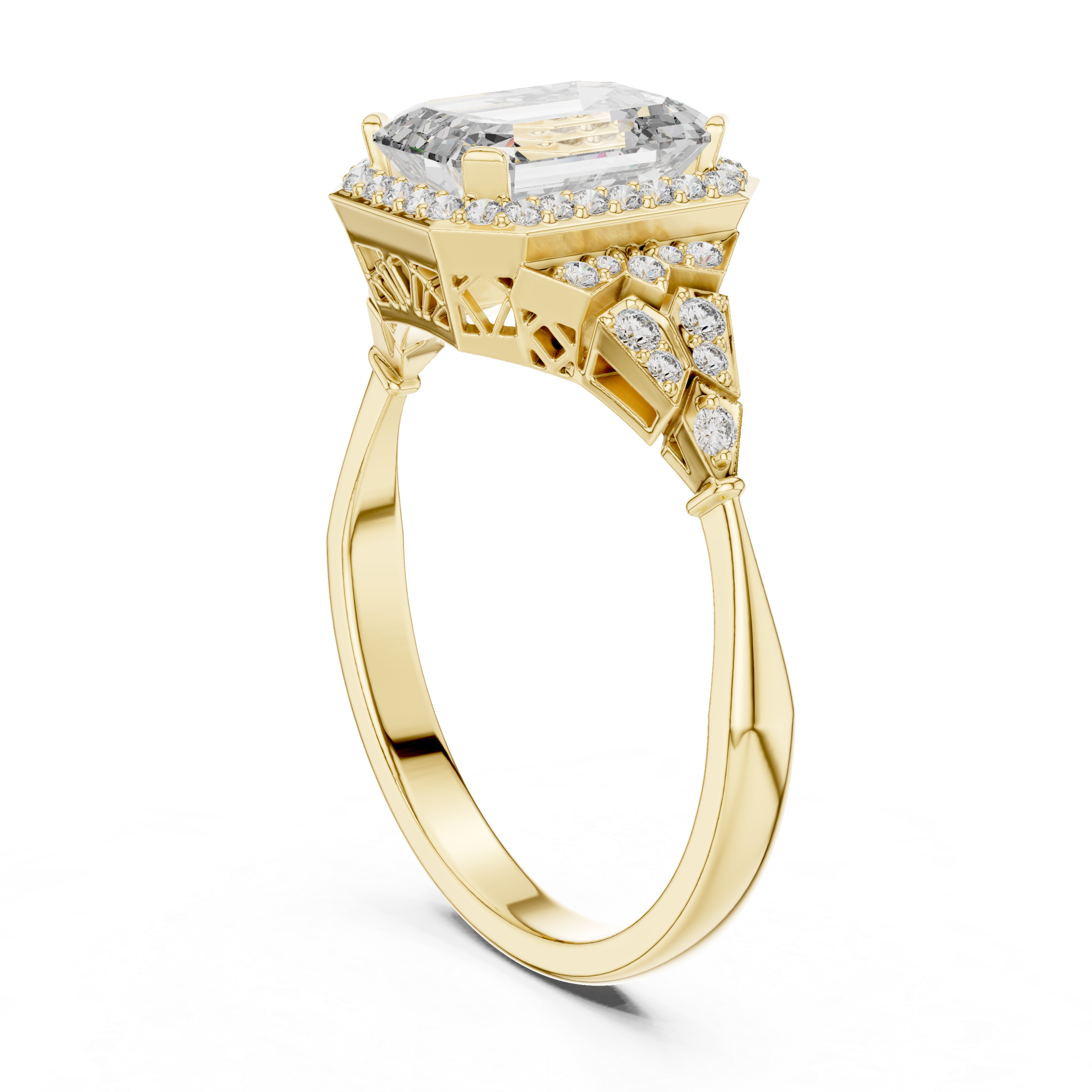 Emerald Cut Halo Diamond Ring
