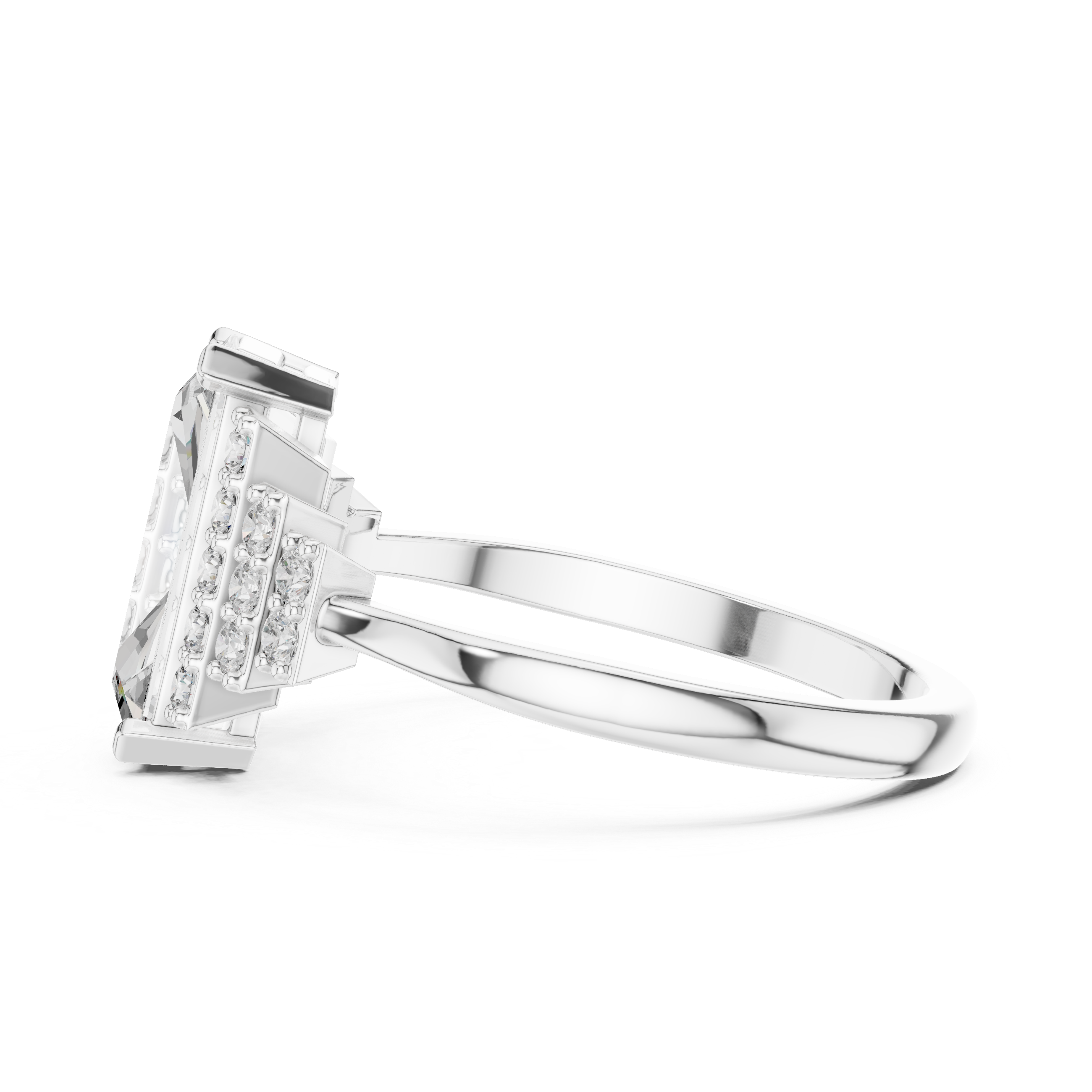 Baguette-Cut Diamond Ring with Tiered Accent Stones