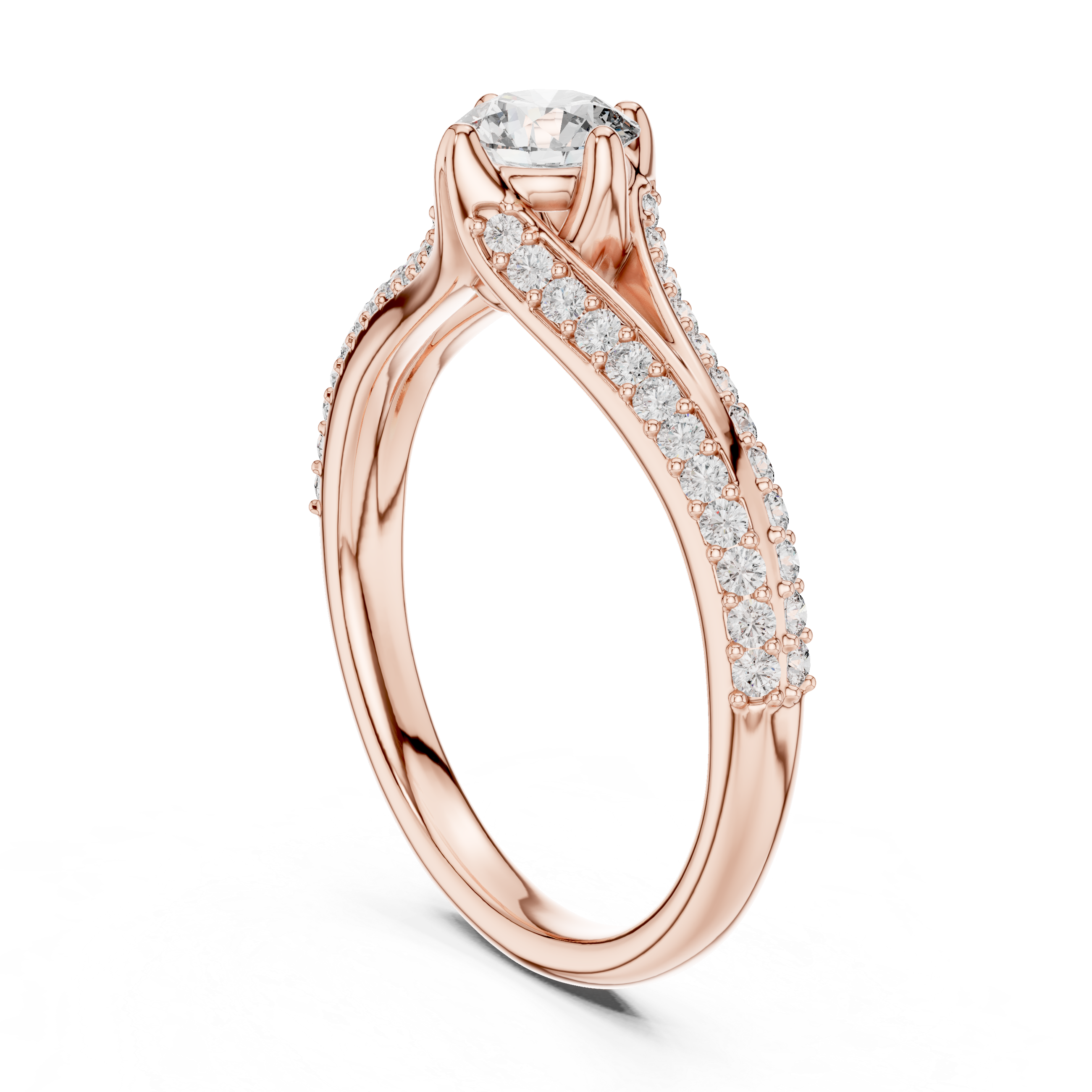 Solitaire Ring with Pave Diamond Split Shank