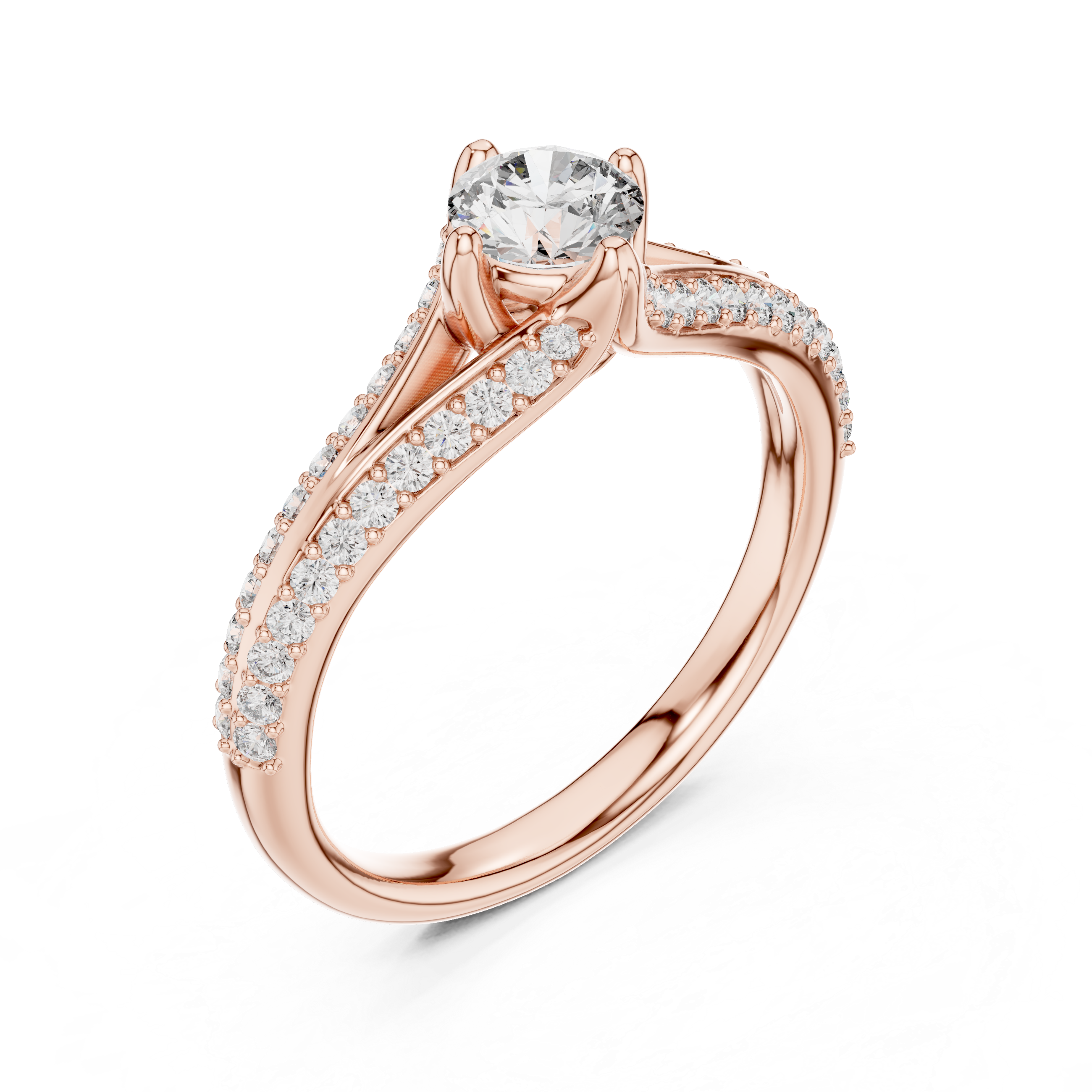 Solitaire Ring with Pave Diamond Split Shank