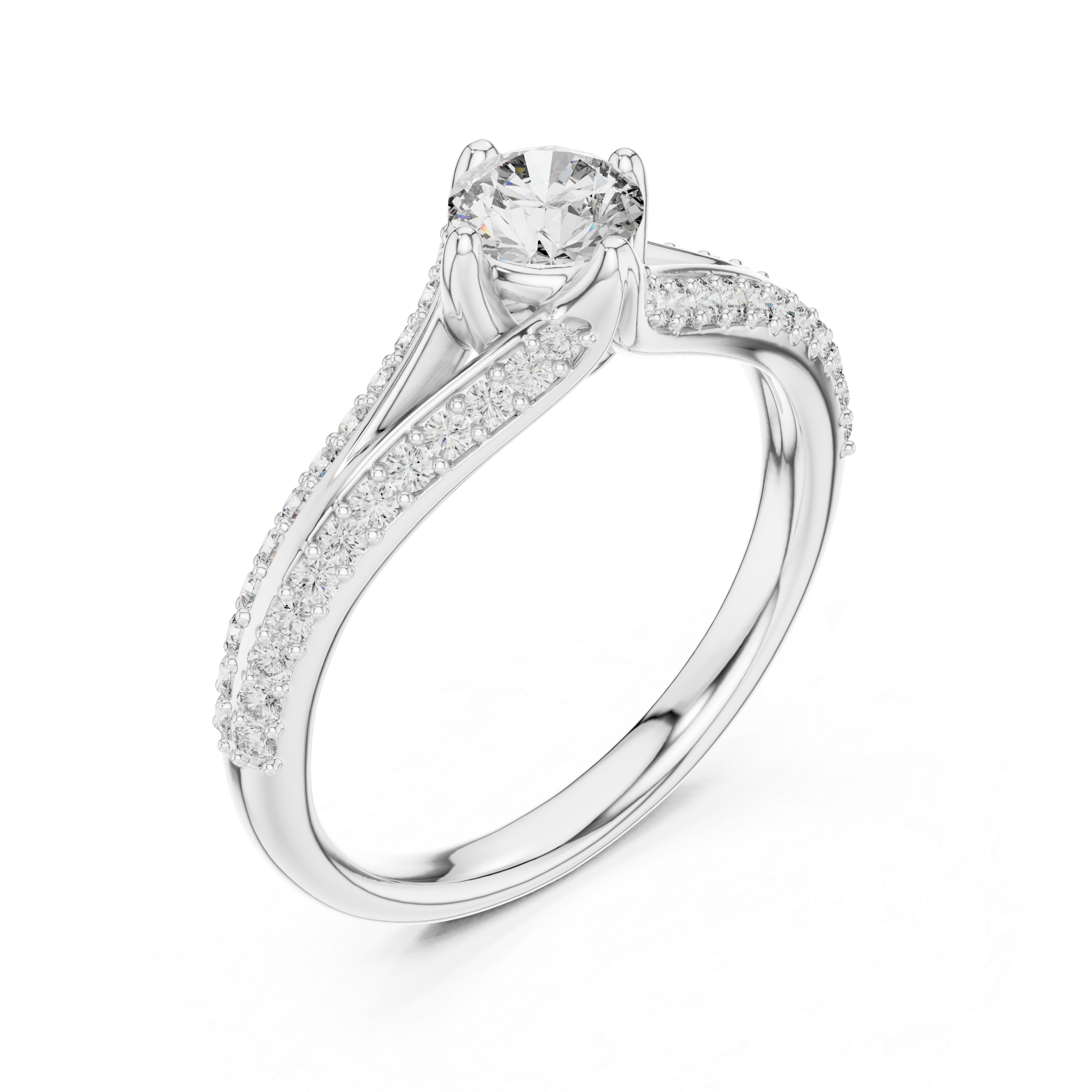 Solitaire Ring with Pave Diamond Split Shank