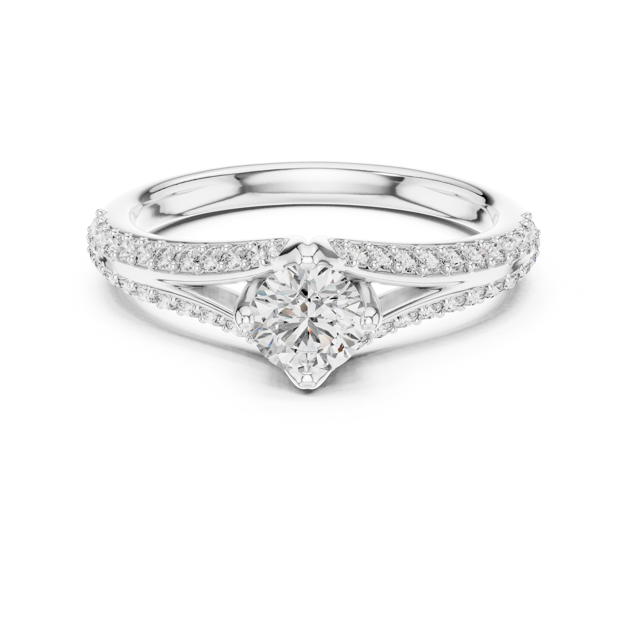 Solitaire Ring with Pave Diamond Split Shank