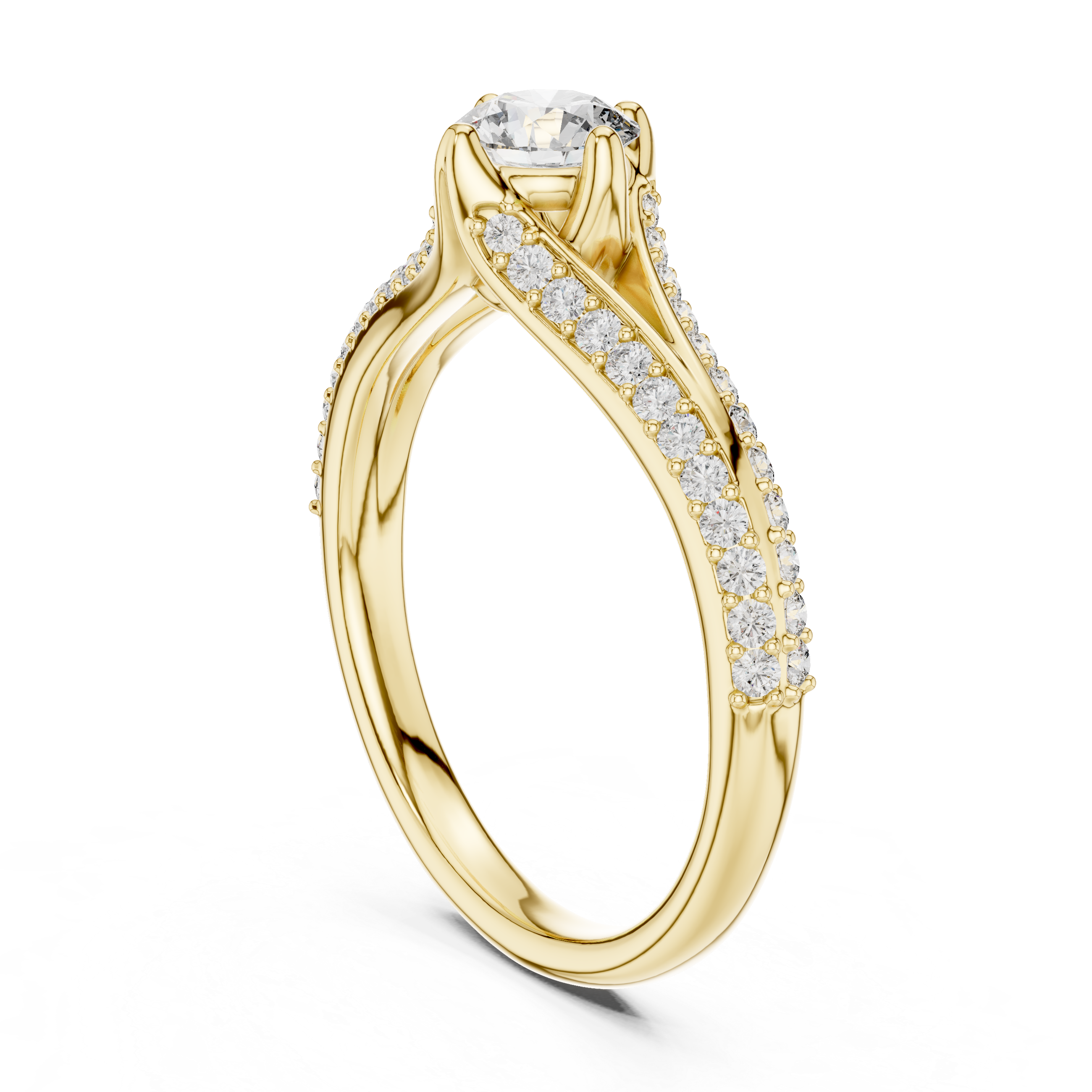 Solitaire Ring with Pave Diamond Split Shank