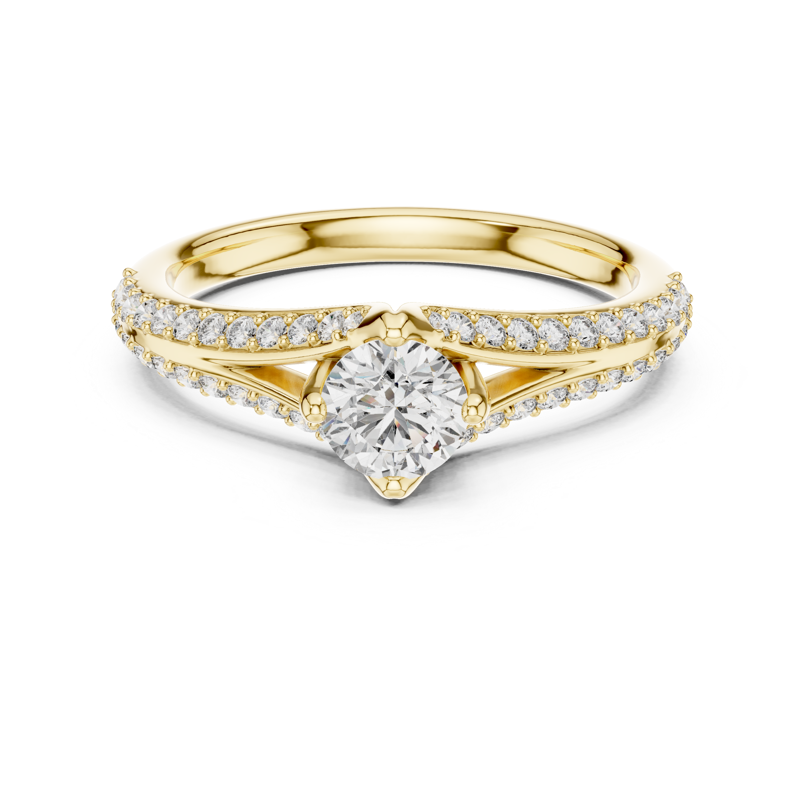 Solitaire Ring with Pave Diamond Split Shank