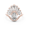 Fan Halo Ring with Oval-Cut Center and Tapered Baguette Diamonds