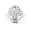 Fan Halo Ring with Oval-Cut Center and Tapered Baguette Diamonds