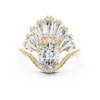 Fan Halo Ring with Oval-Cut Center and Tapered Baguette Diamonds