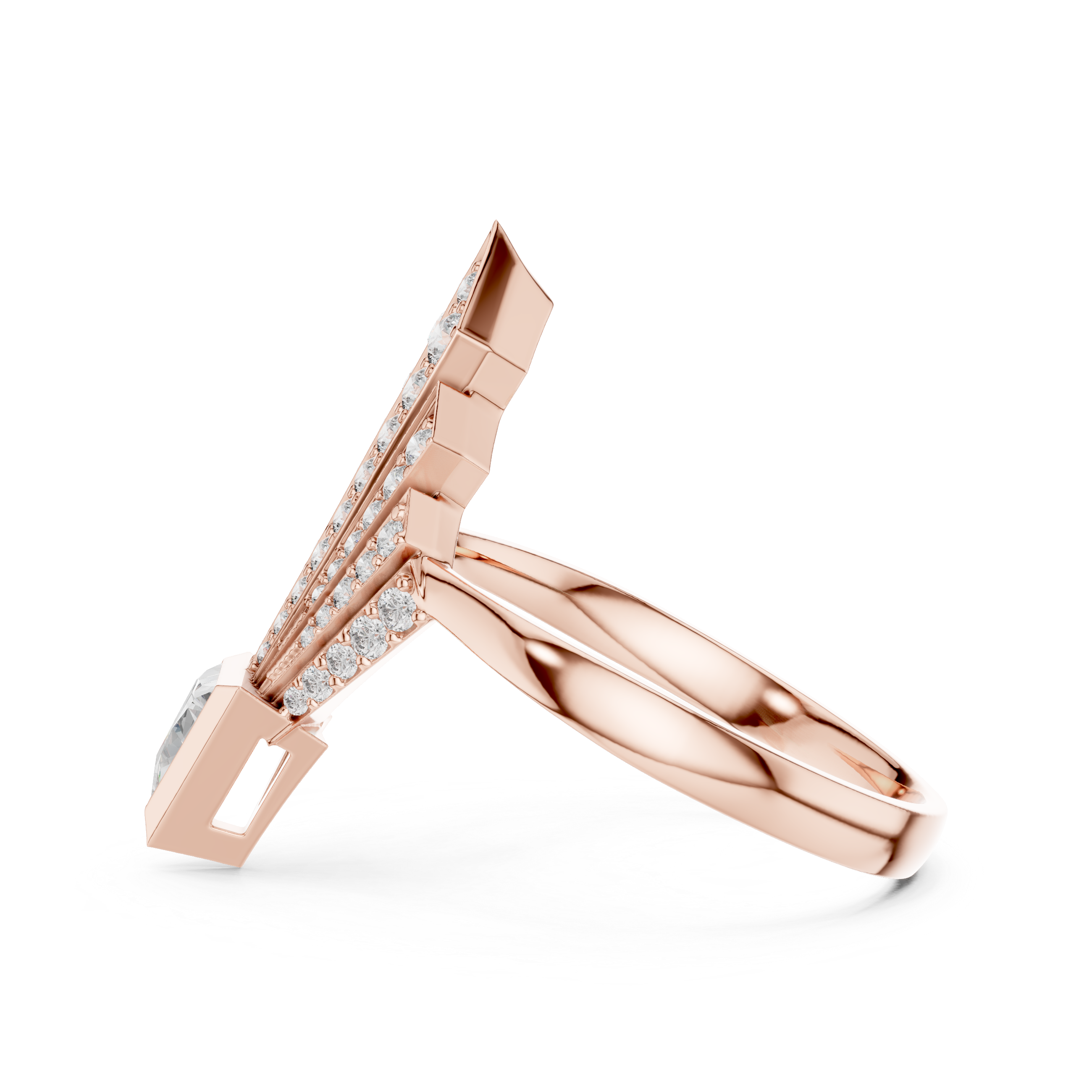 Art Deco-Inspired Ring with Trillion-Cut Center and Diamond Fan Detail