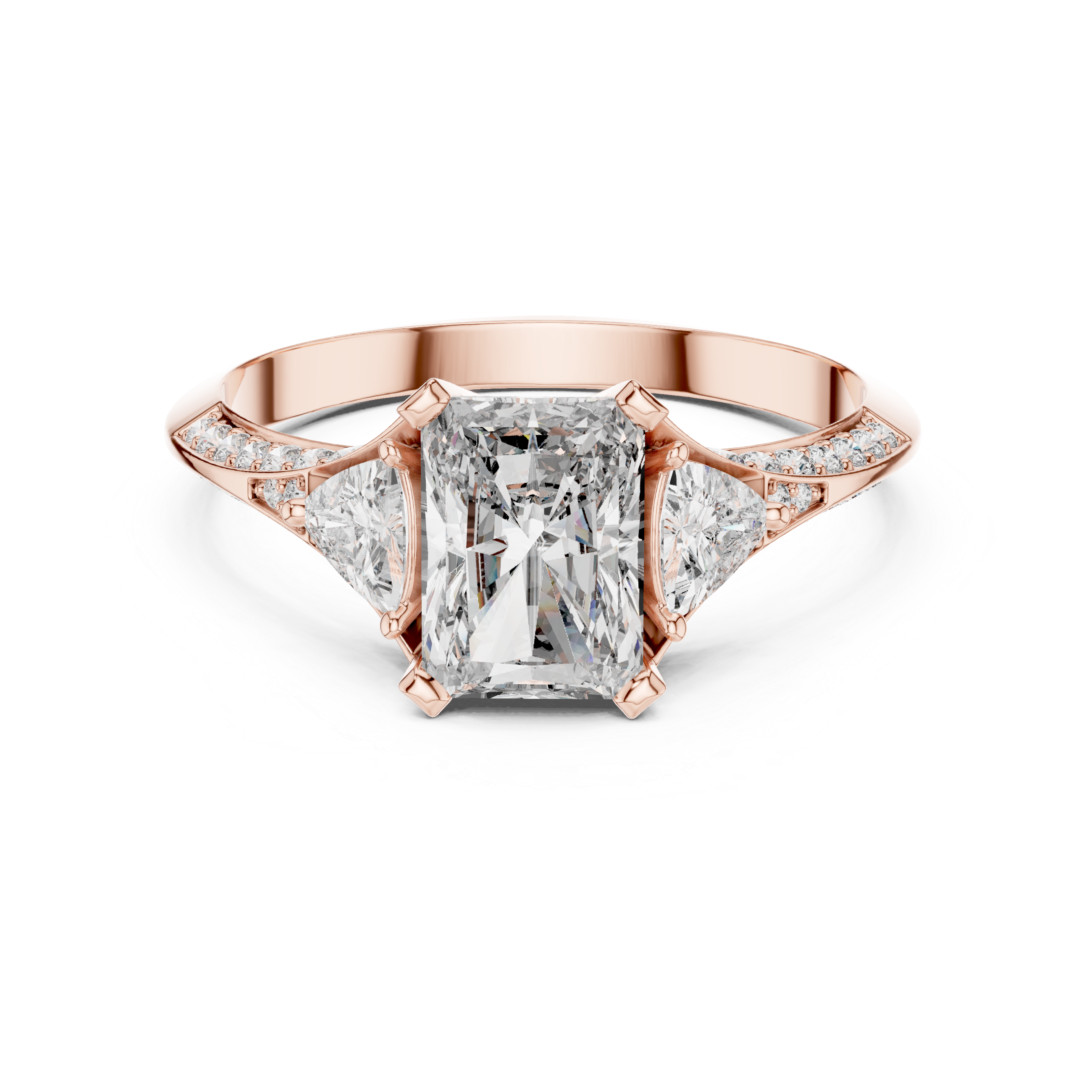 Radiant-Cut Center Ring with Trillion Side Stones and Pav?Band