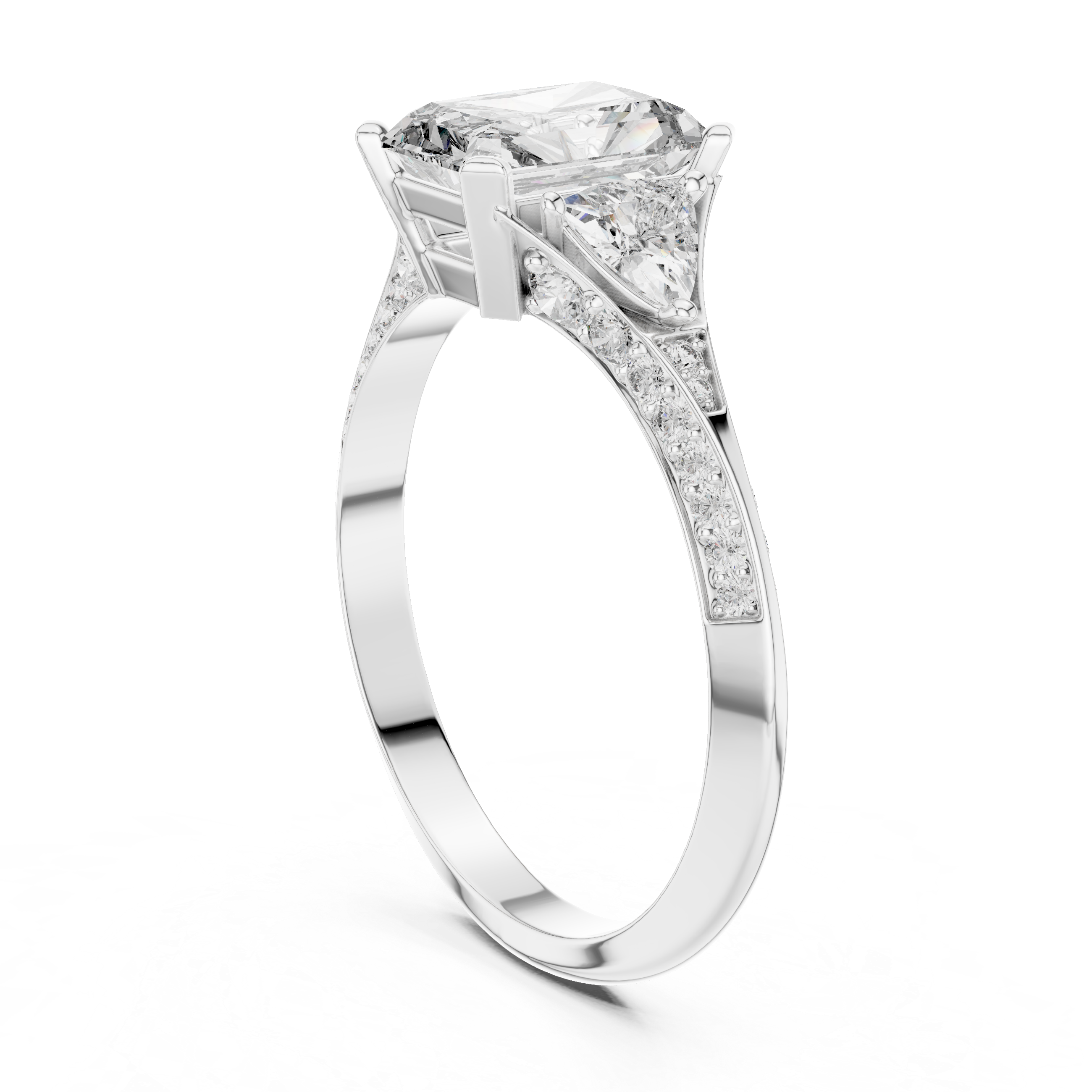 Radiant-Cut Center Ring with Trillion Side Stones and Pav?Band