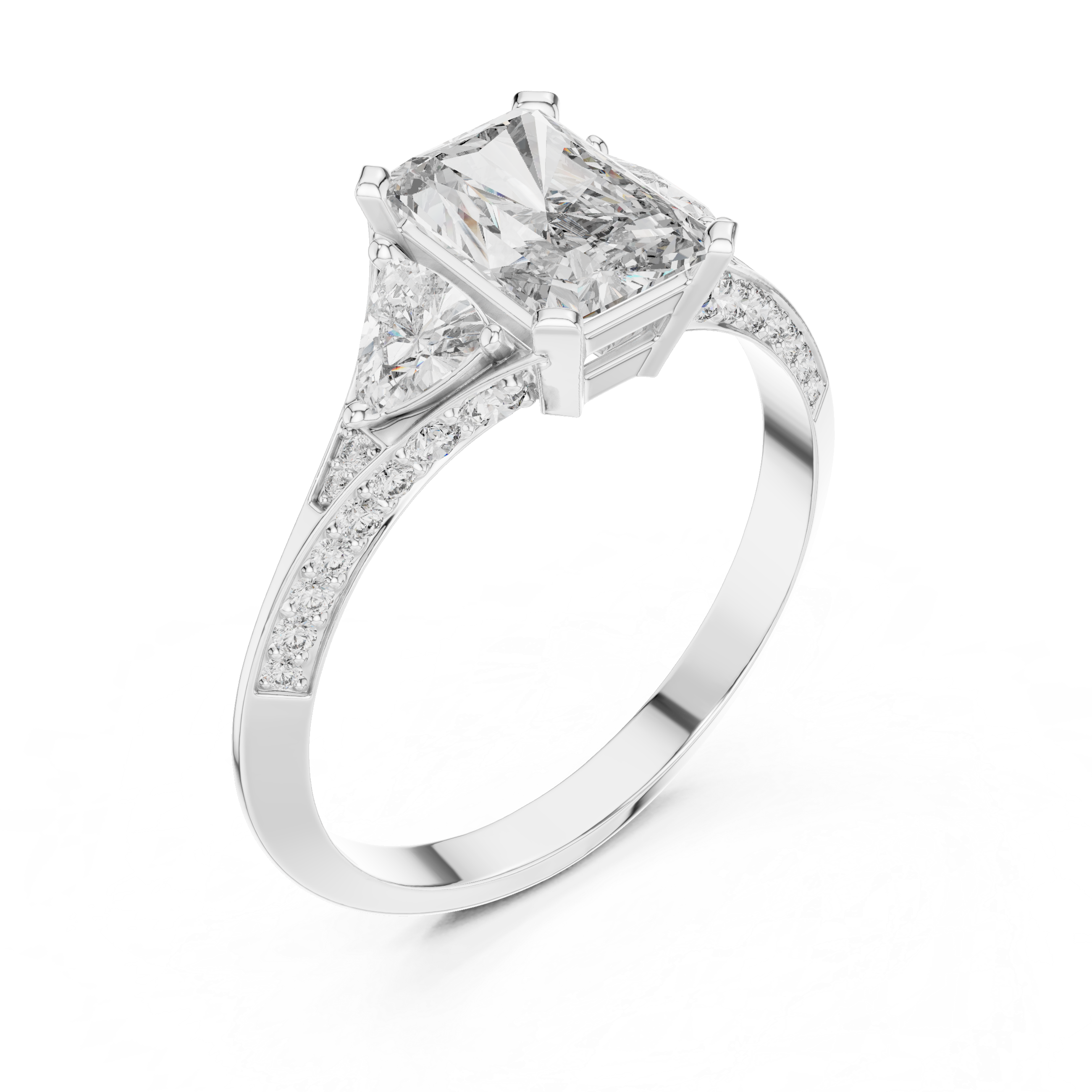 Radiant-Cut Center Ring with Trillion Side Stones and Pav?Band
